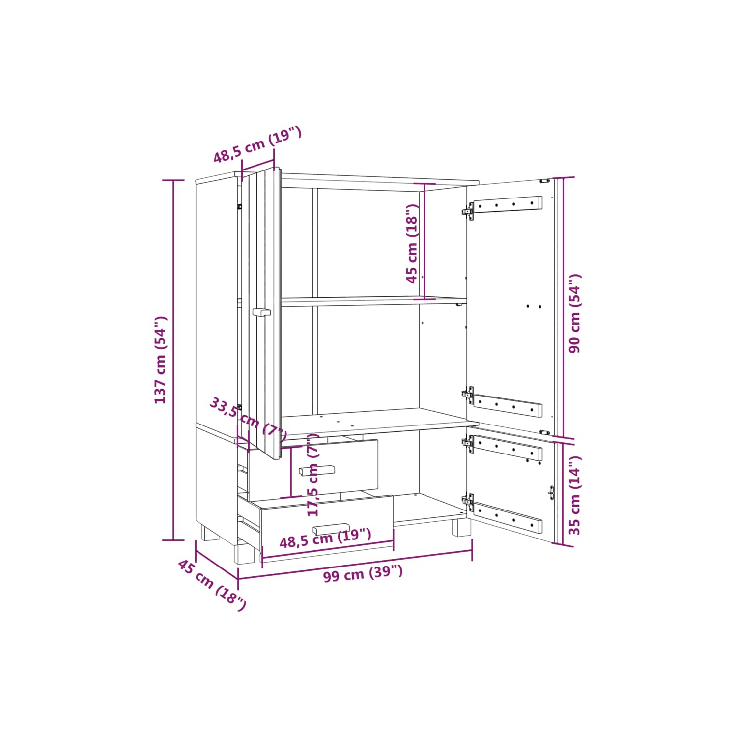 VidaXL Wardrobe HAMAR gris clair 99x45x137&nbsp;cm Pin en bois massif
