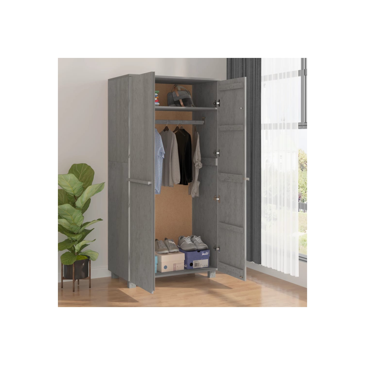 vidaXL Wardrobe HAMAR Light Grey 89x50x180 cm Solid Wood Pine