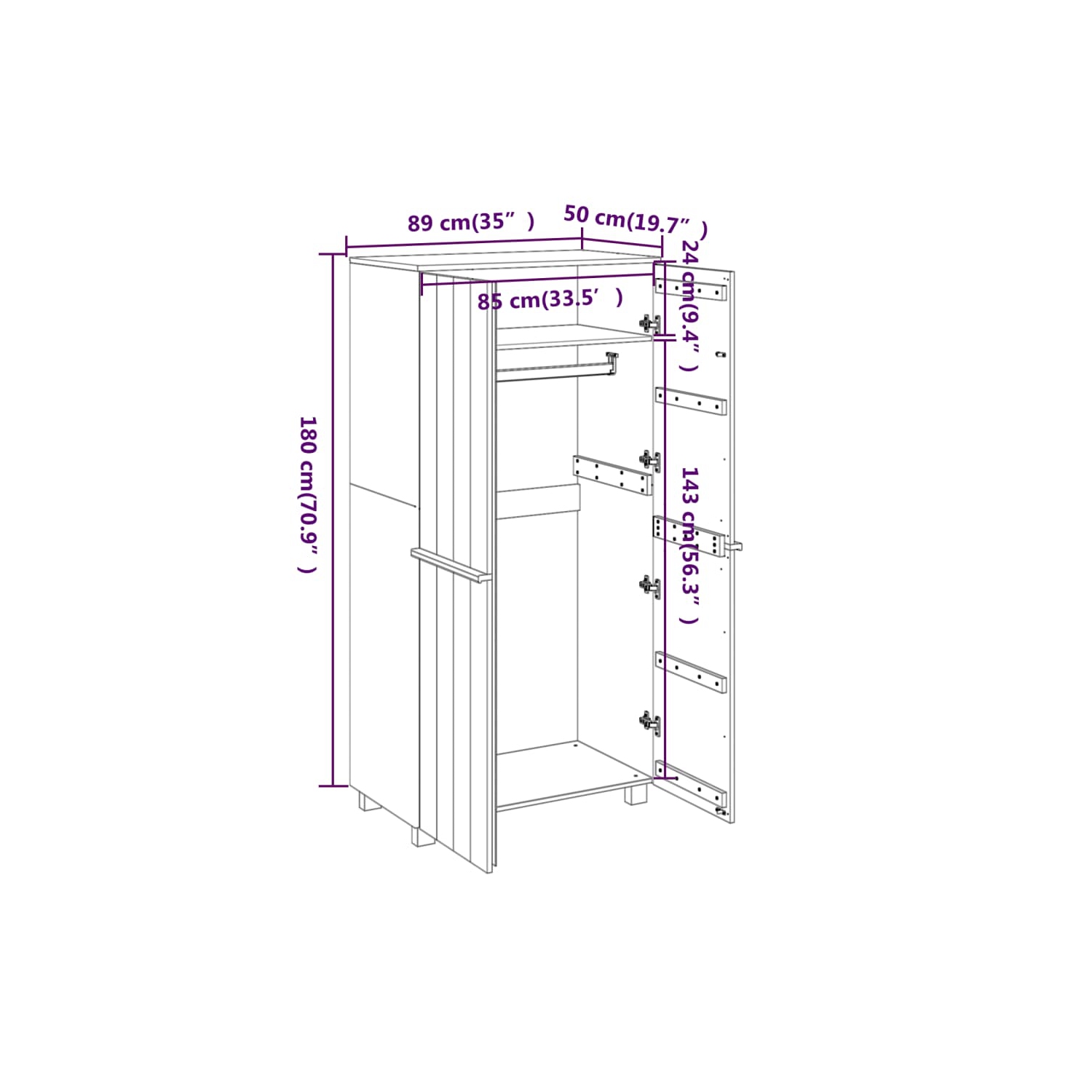 vidaXL Wardrobe HAMAR Light Grey 89x50x180 cm Solid Wood Pine