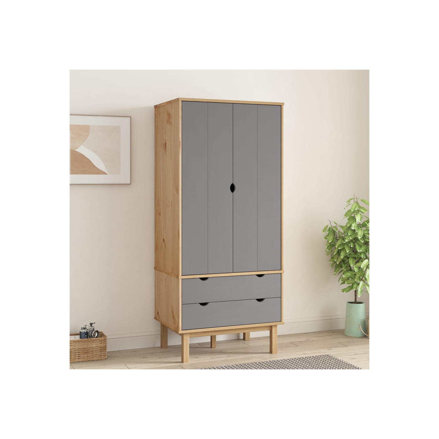 vidaXL Wardrobe OTTA Brown and Grey 76.5x53x172 cm Solid Wood Pine