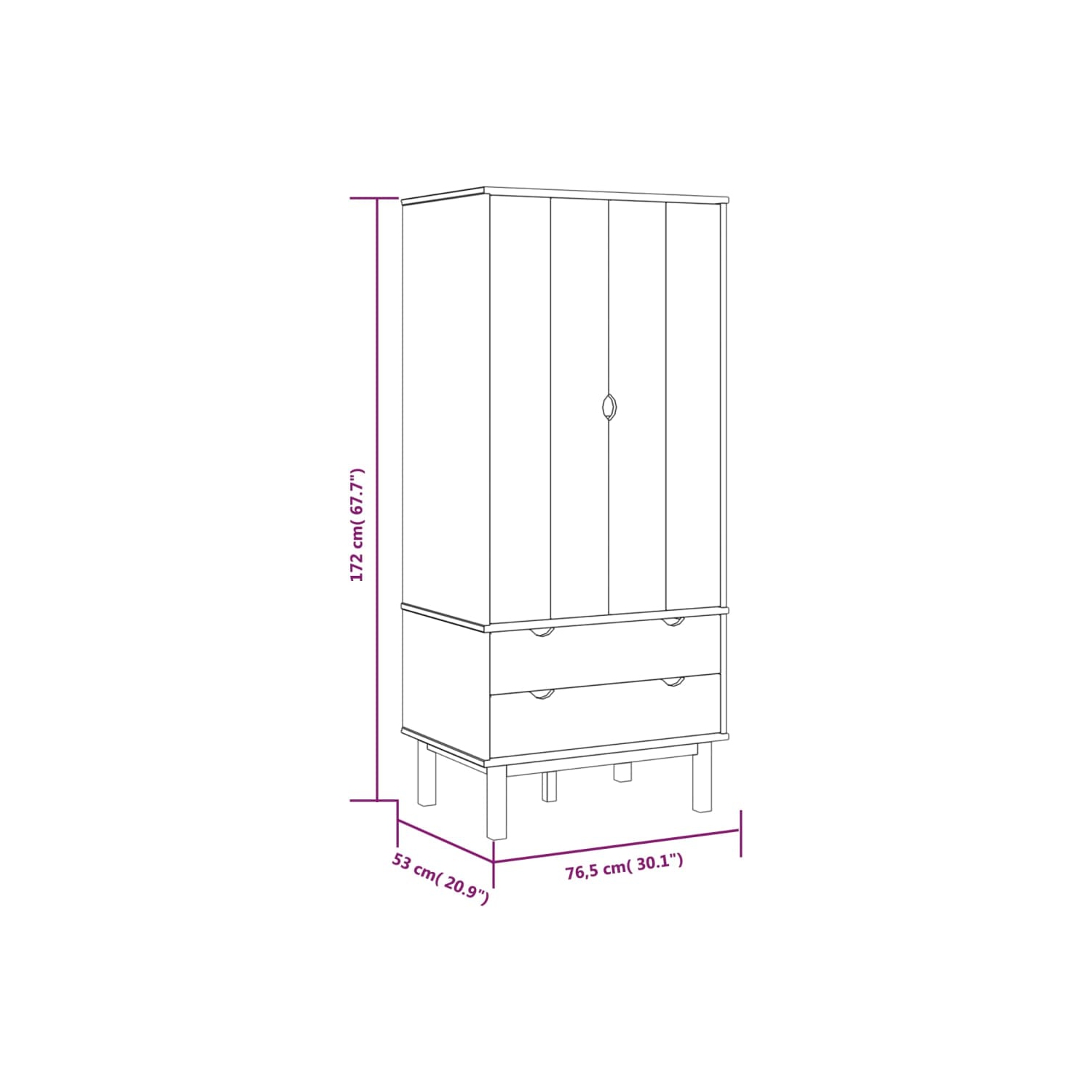vidaXL Wardrobe OTTA Brown and Grey 76.5x53x172 cm Solid Wood Pine