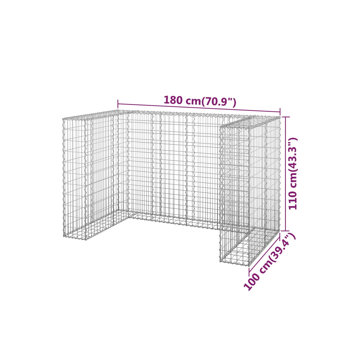 vidaXL Gabion Wall for Garbage Bins Galvanised Steel 180x100x110 cm