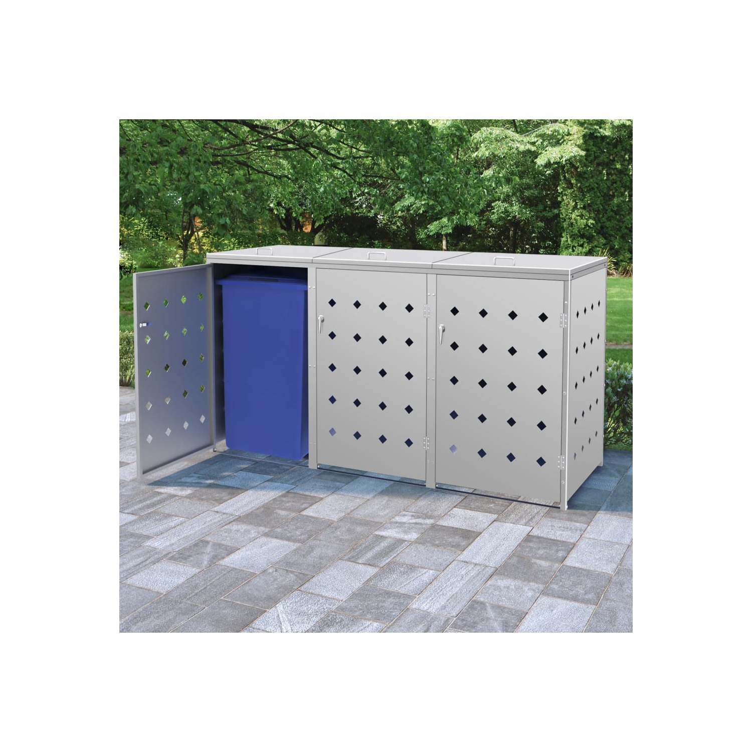 vidaXL Triple Wheelie Bin Shed 240 L Stainless Steel