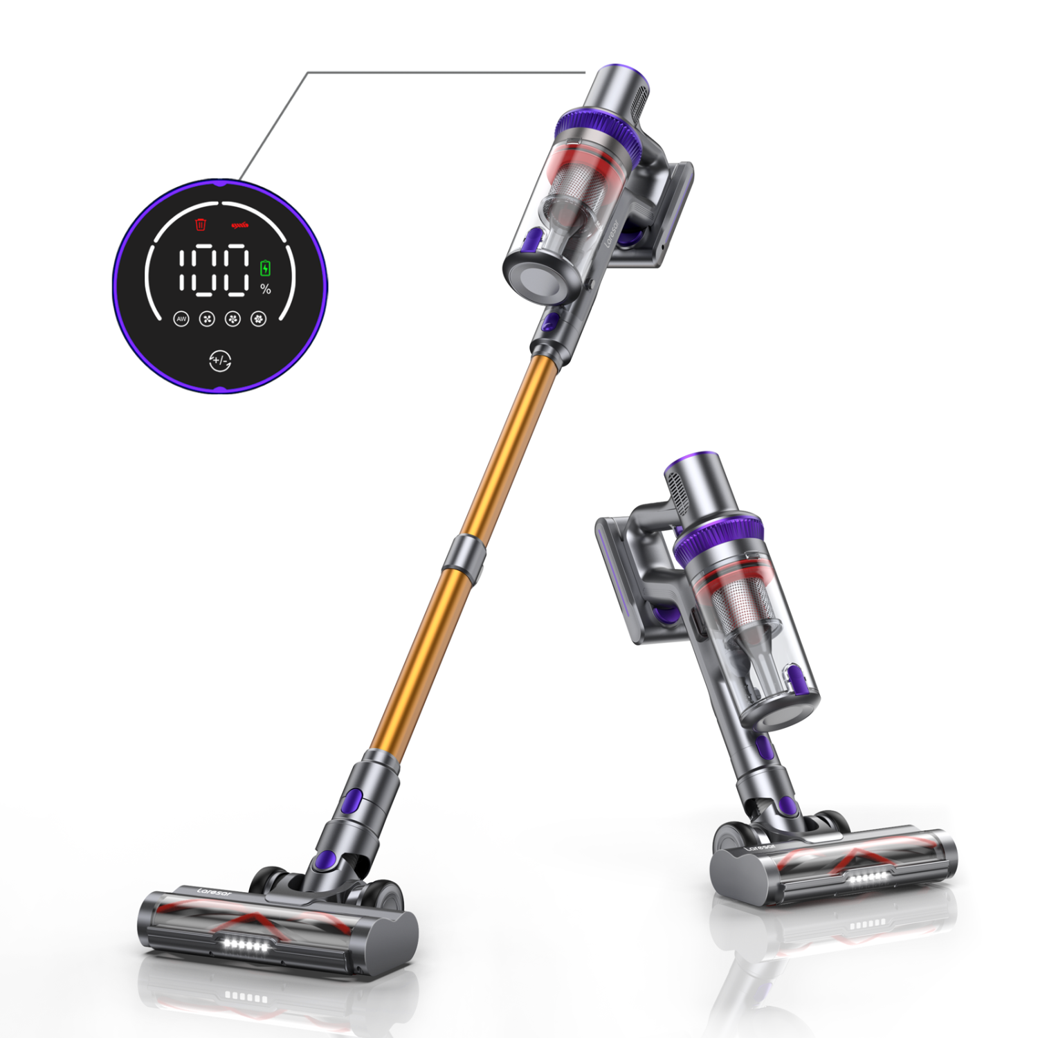 Laresar Elite 3 Cordless Vacuum Cleaner, Lightweight Handheld Vacuum, 33KPa 400W Powerful Stick Vacuum, Touch Screen, 50 Min Runtime, 3-Speed Adjustment, for Hardhood Floor/Carpet