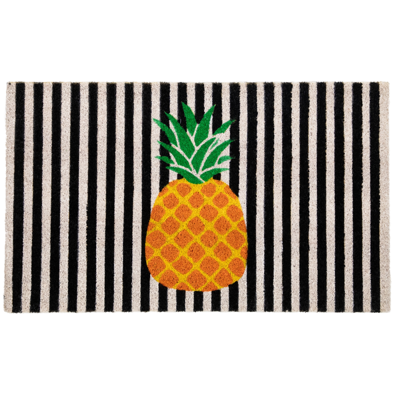 Tapis d'entrée d'été rayé ivoire et orange ananas/sapin naturel, 18 x 30 po