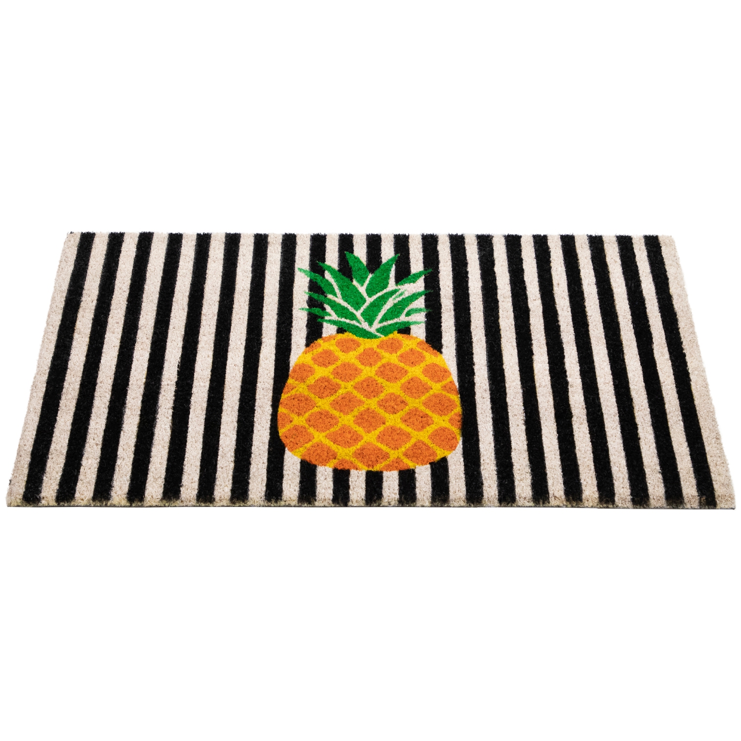 Tapis d'entrée d'été rayé ivoire et orange ananas/sapin naturel, 18 x 30 po
