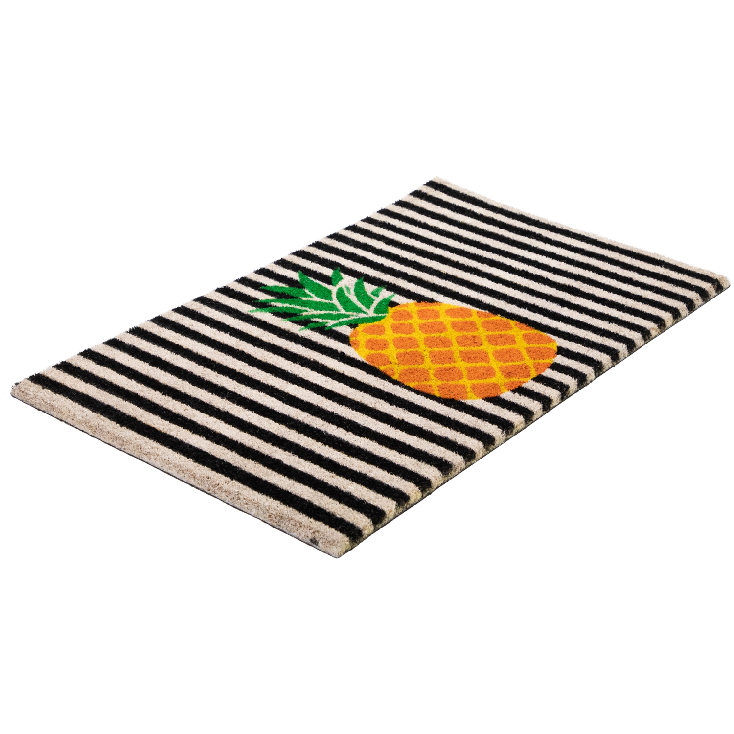Tapis d'entrée d'été rayé ivoire et orange ananas/sapin naturel, 18 x 30 po