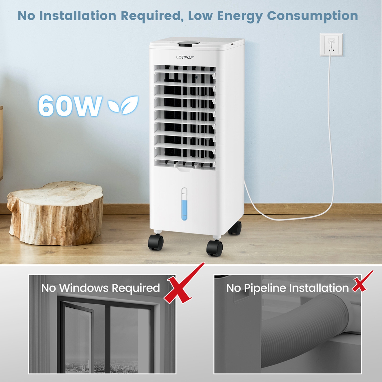 Costway Evaporative Air Cooler Fan Portable Oscillating Swamp with 3 Speeds Modes Remote