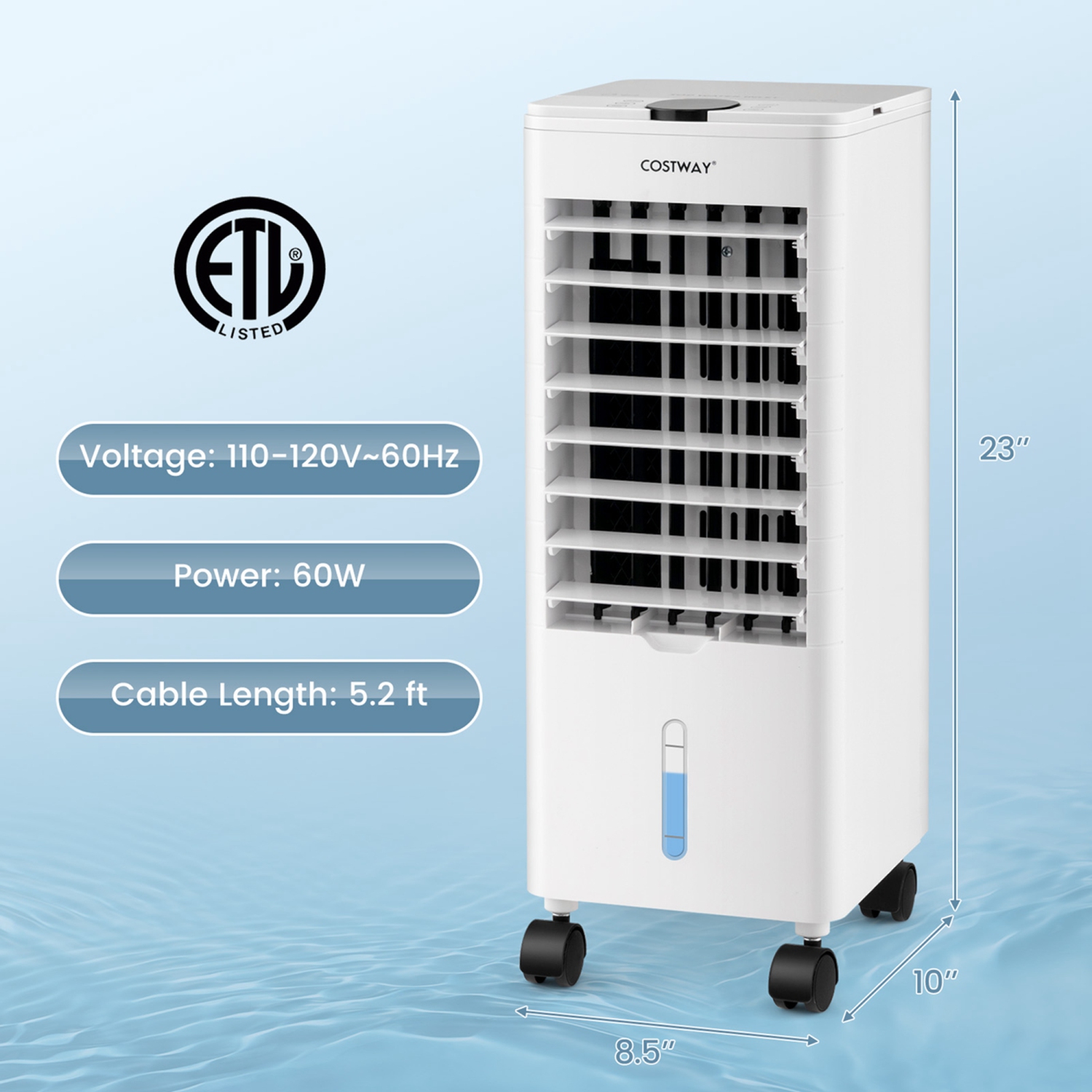 Costway Evaporative Air Cooler Fan Portable Oscillating Swamp with 3 Speeds Modes Remote