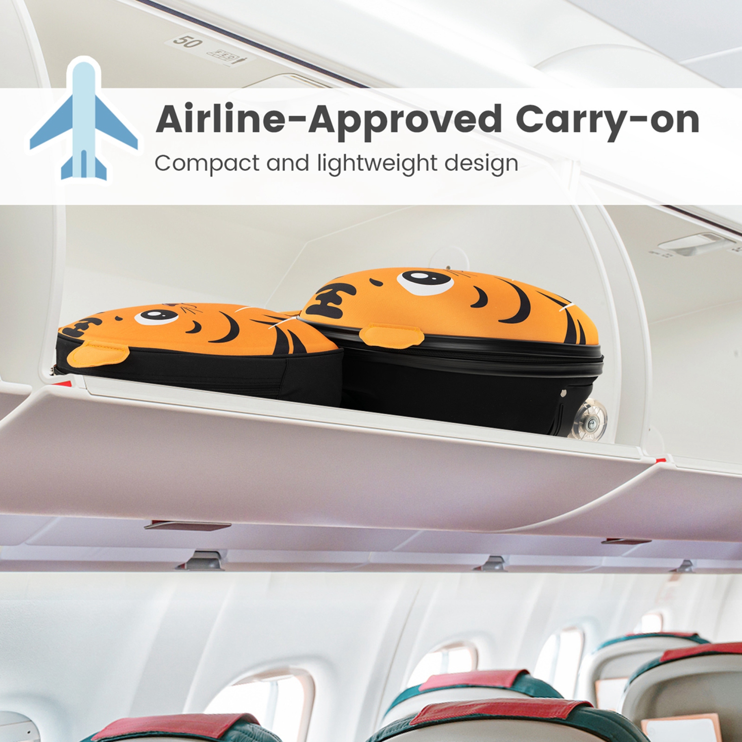 Ensemble de 2 valises cabine 16&nbsp;po hibou à roulettes pour enfants de Costway avec sac à dos de voyage 12&nbsp;po rose/blanc/jaune