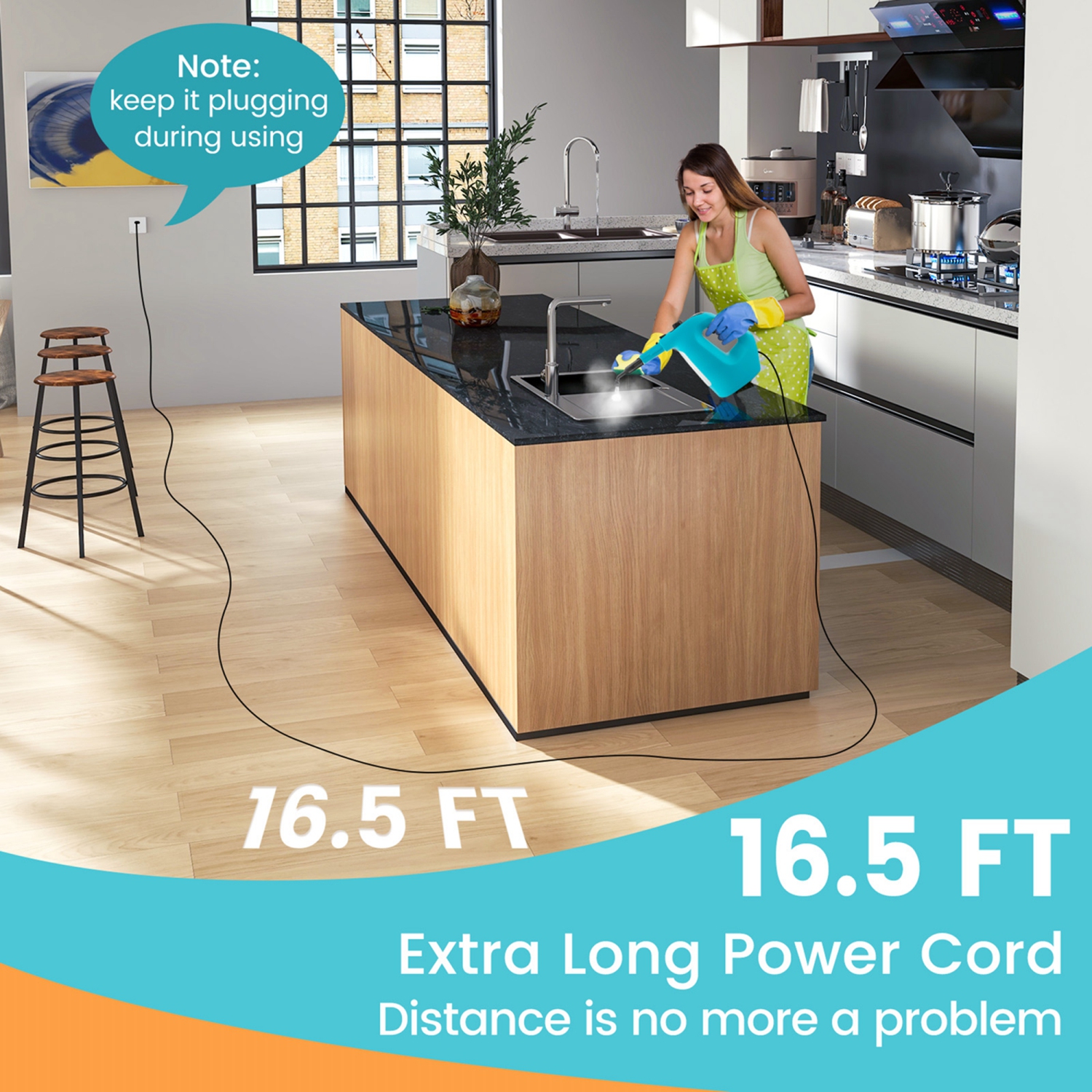 Vadrouille à vapeur portative multifonction 1400&nbsp;W de Costway avec 14 accessoires bleu/vert