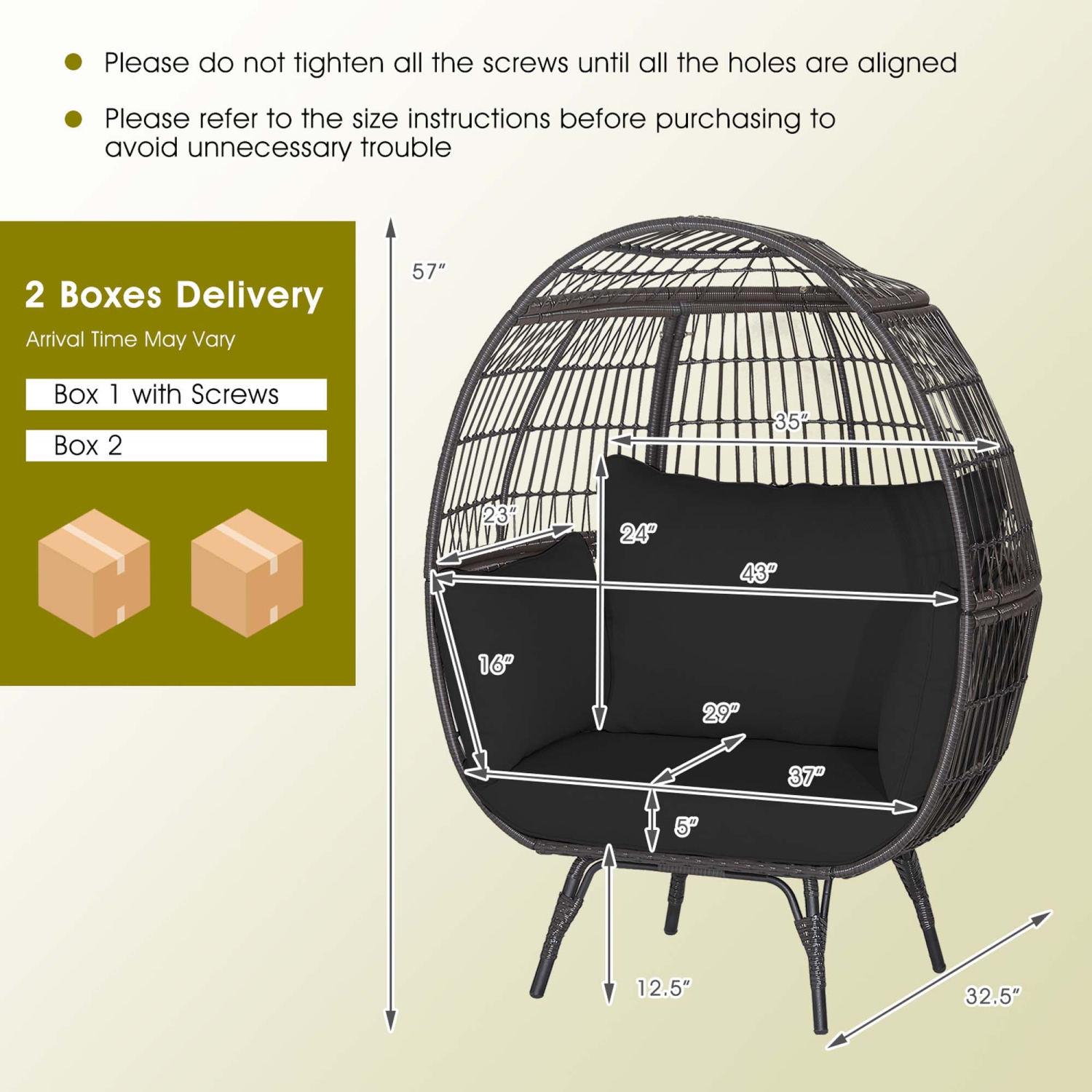 Costway Patio Oversized Rattan Wicker Egg Chair Lounge Basket 4 Cushion Indoor & Outdoor