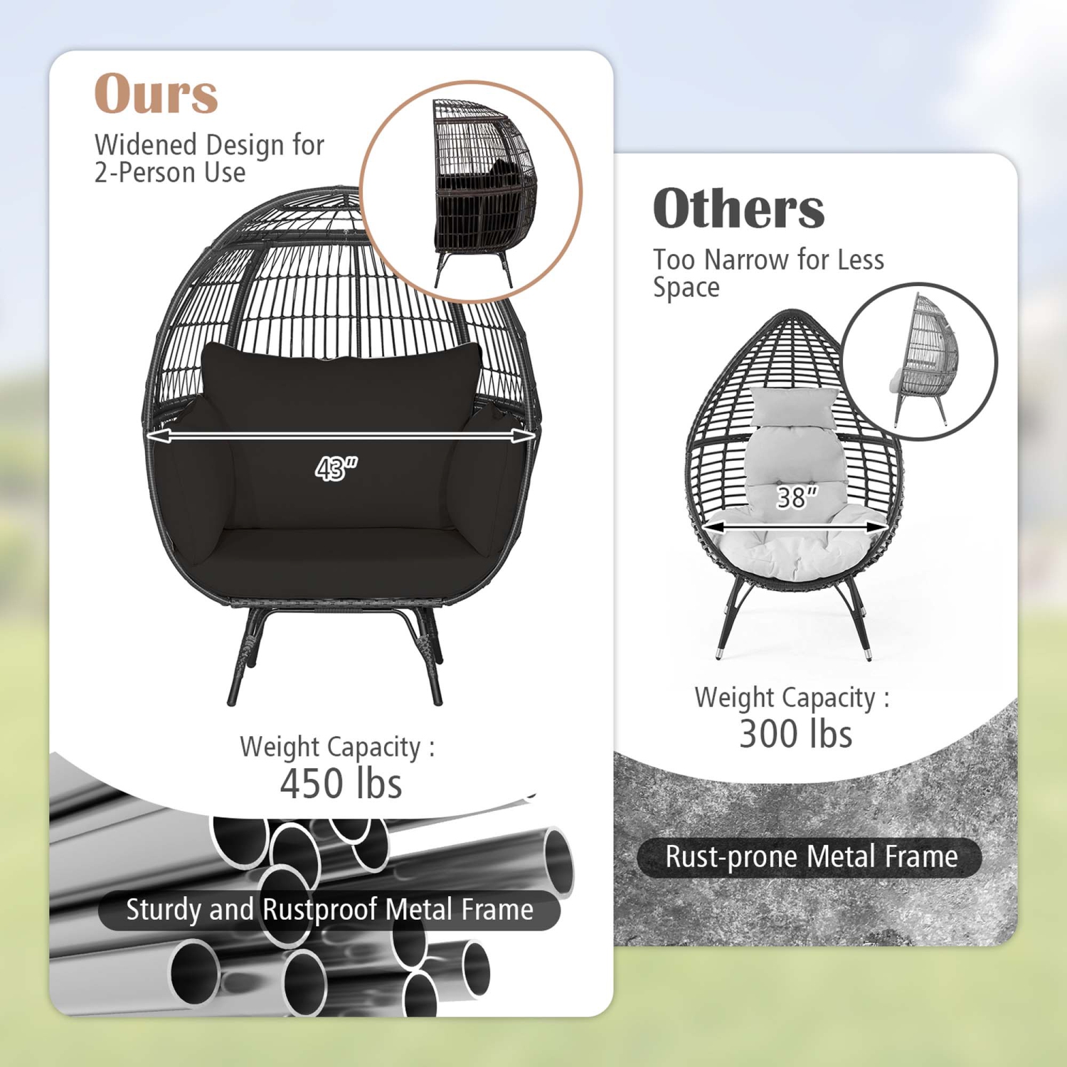 Costway Patio Oversized Rattan Wicker Egg Chair Lounge Basket 4 Cushion Indoor & Outdoor