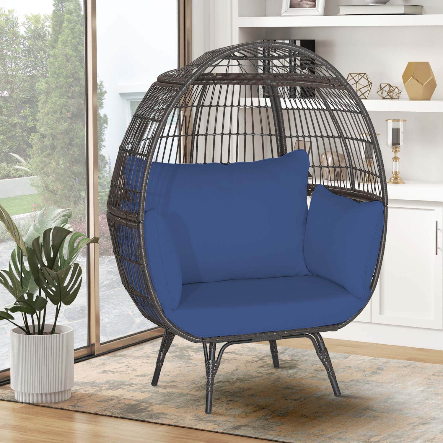 Costway Patio Oversized Rattan Wicker Egg Chair Lounge Basket 4 Cushion Indoor & Outdoor