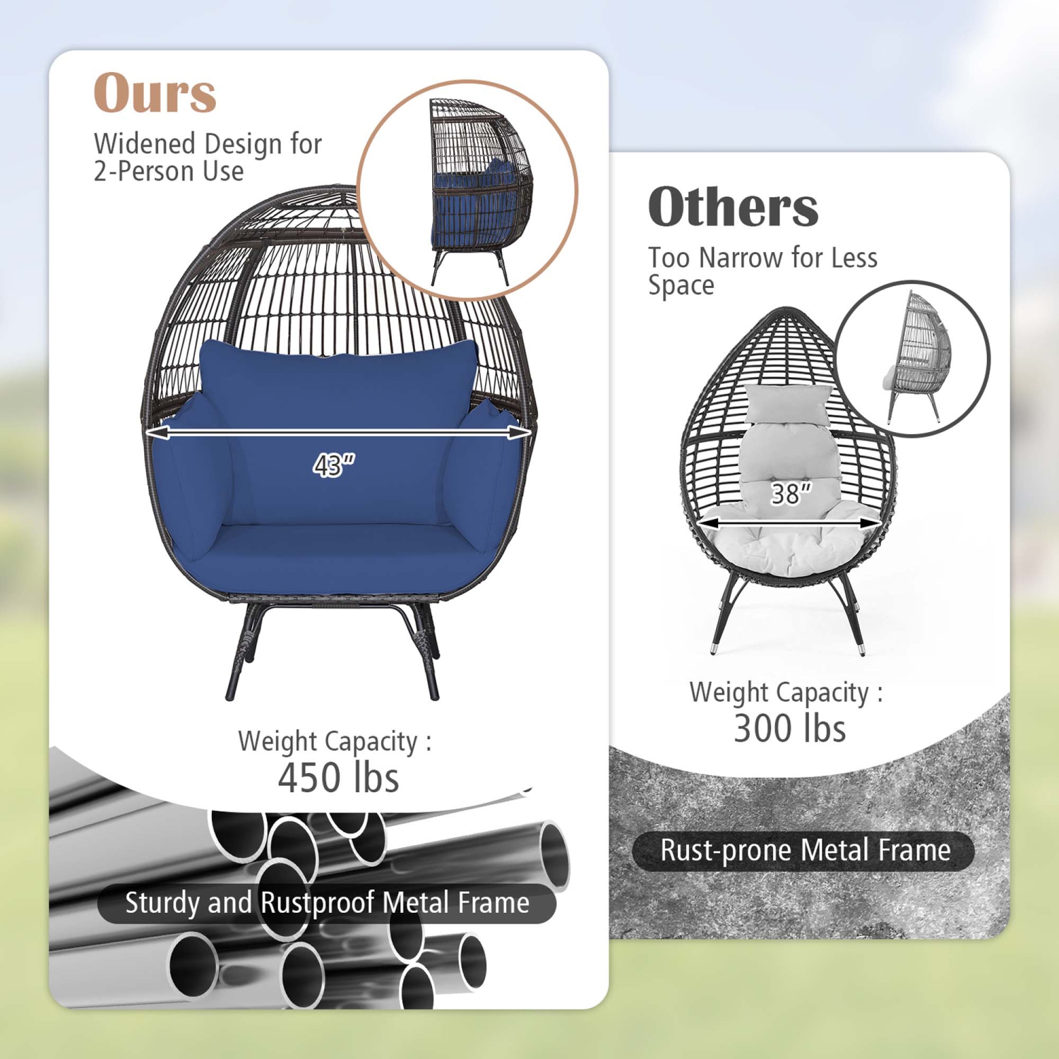 Costway Patio Oversized Rattan Wicker Egg Chair Lounge Basket 4 Cushion Indoor & Outdoor