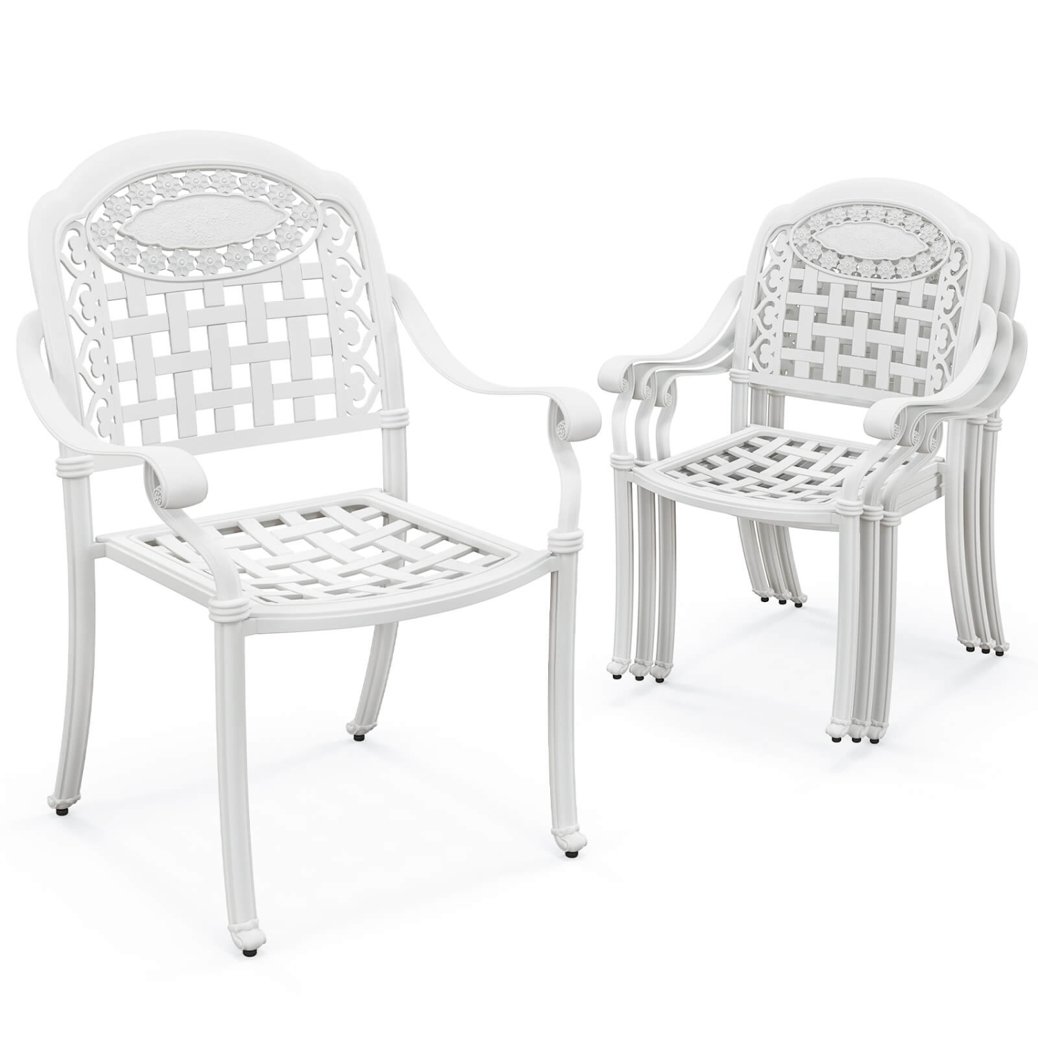 Costway 4pcs chaises patio accoudoirs en aluminium moulé empilables extérieur bronze/blanc