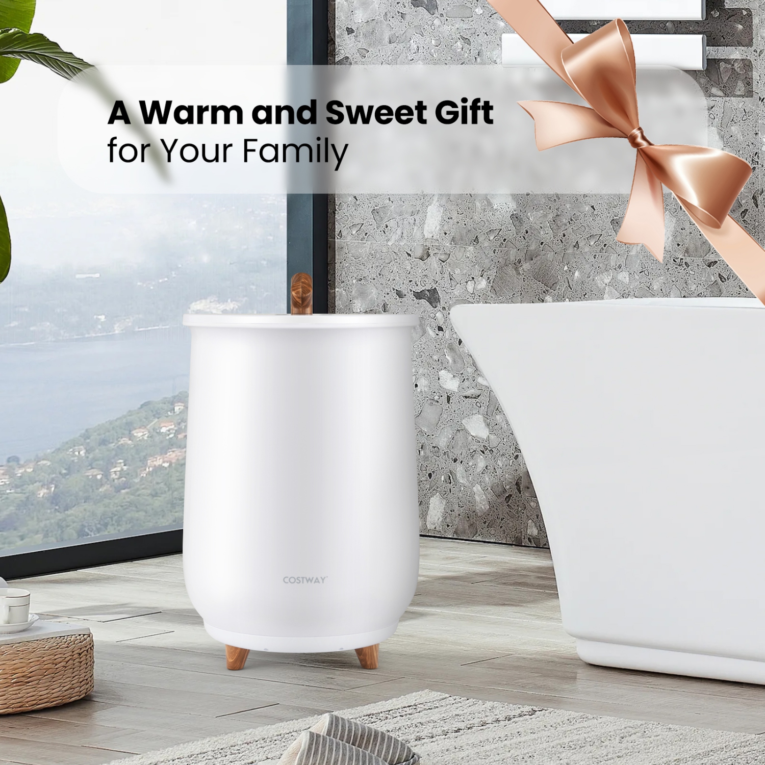 CoCostway – chauffe-serviette pour la salle de bain 23&nbsp;L, 4 heures, porte-parfum et chauffage à 3 niveaux