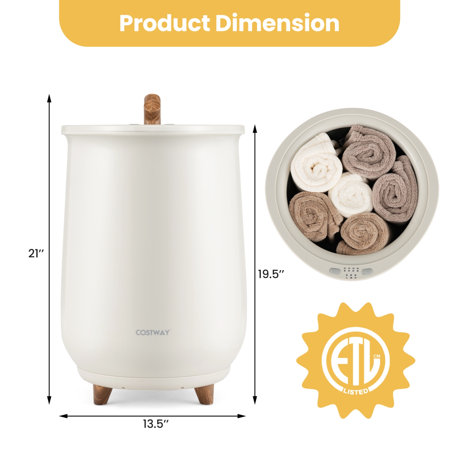 Costway 23L Bathroom Towel Warmer Bucket 4 Timer with Fragrance Holder & 3-Level Heating