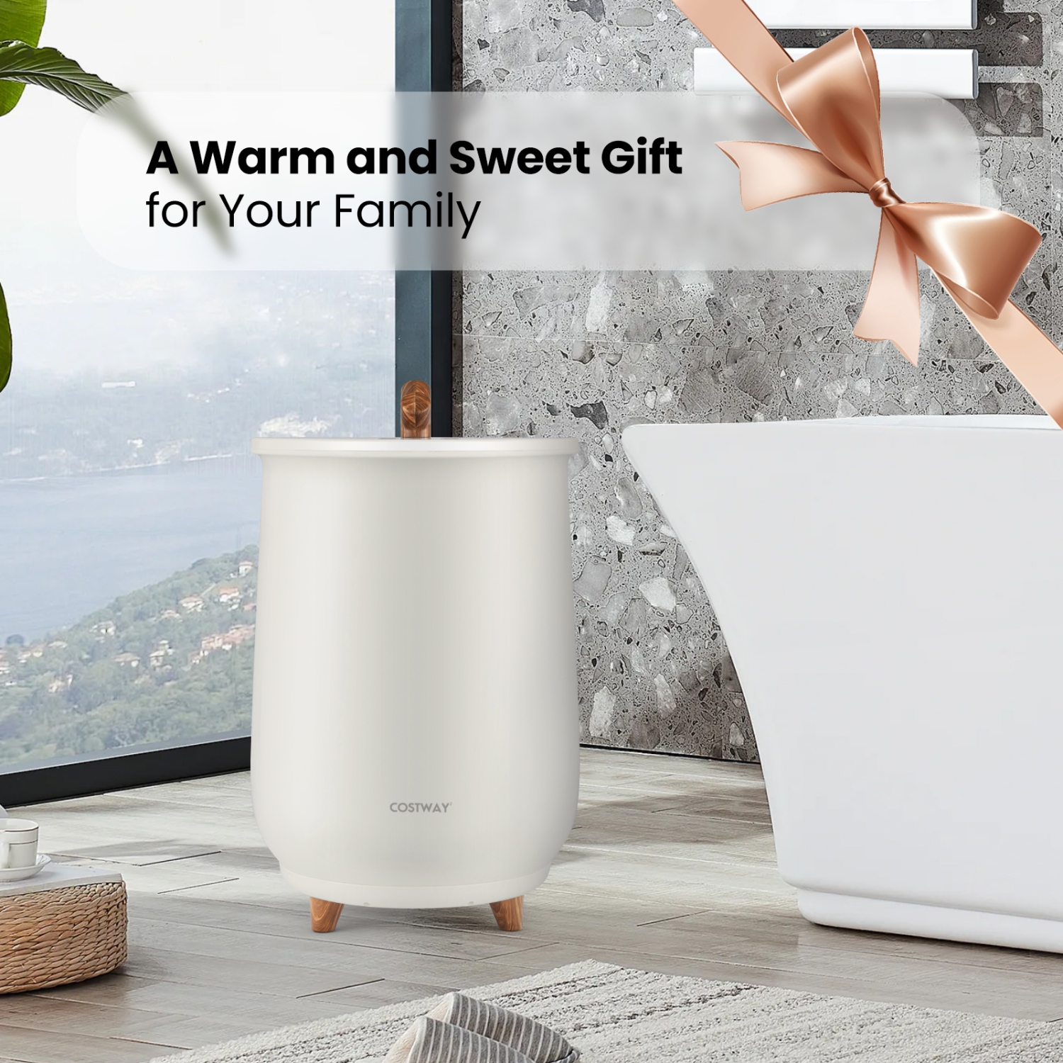 Costway 23L Bathroom Towel Warmer Bucket 4 Timer with Fragrance Holder & 3-Level Heating