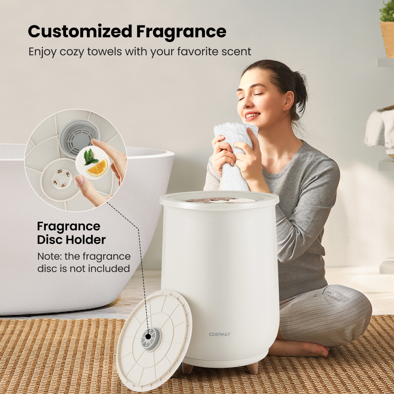 Costway 23L Bathroom Towel Warmer Bucket 4 Timer with Fragrance Holder & 3-Level Heating