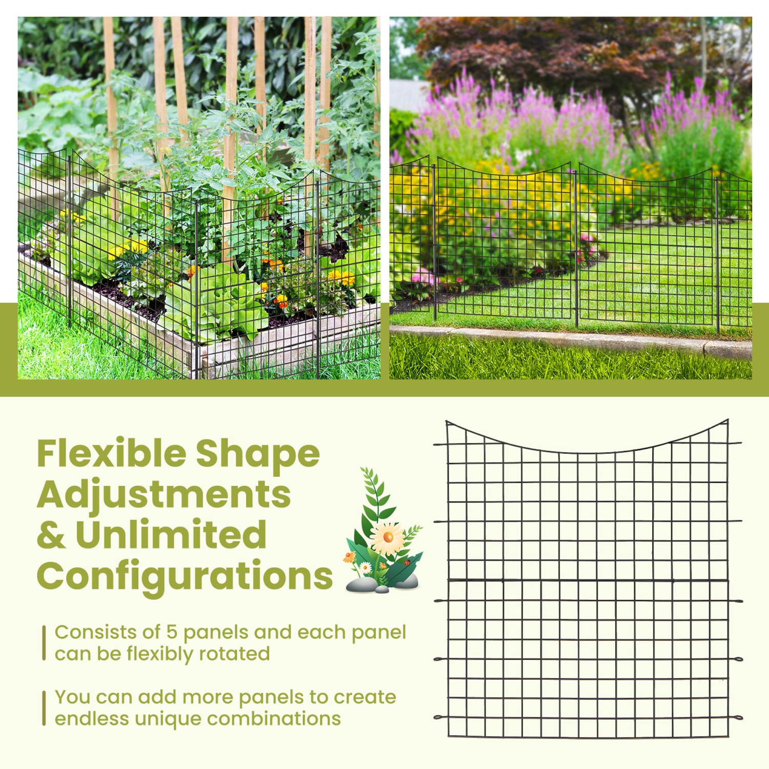 Clôture de jardin décorative à 5 panneaux et 5 piquets de 39 po Animal Barrier de Costway