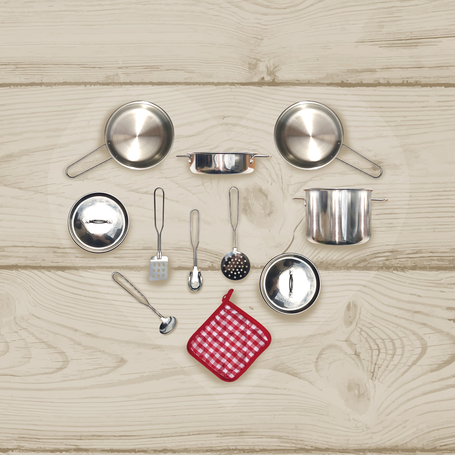 Ensemble d'accessoires de cuisine pour enfants de Teamson en acier 11 pièces Kitchen Roleplay argenté