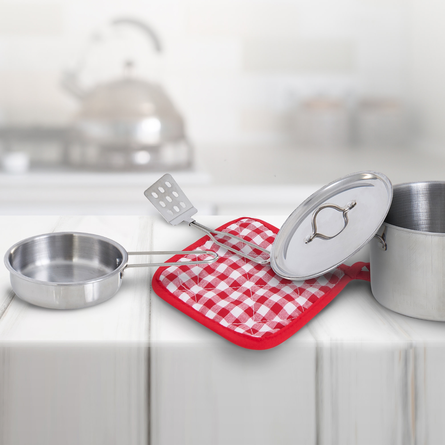Ensemble d'accessoires de cuisine pour enfants de Teamson en acier 11 pièces Kitchen Roleplay argenté