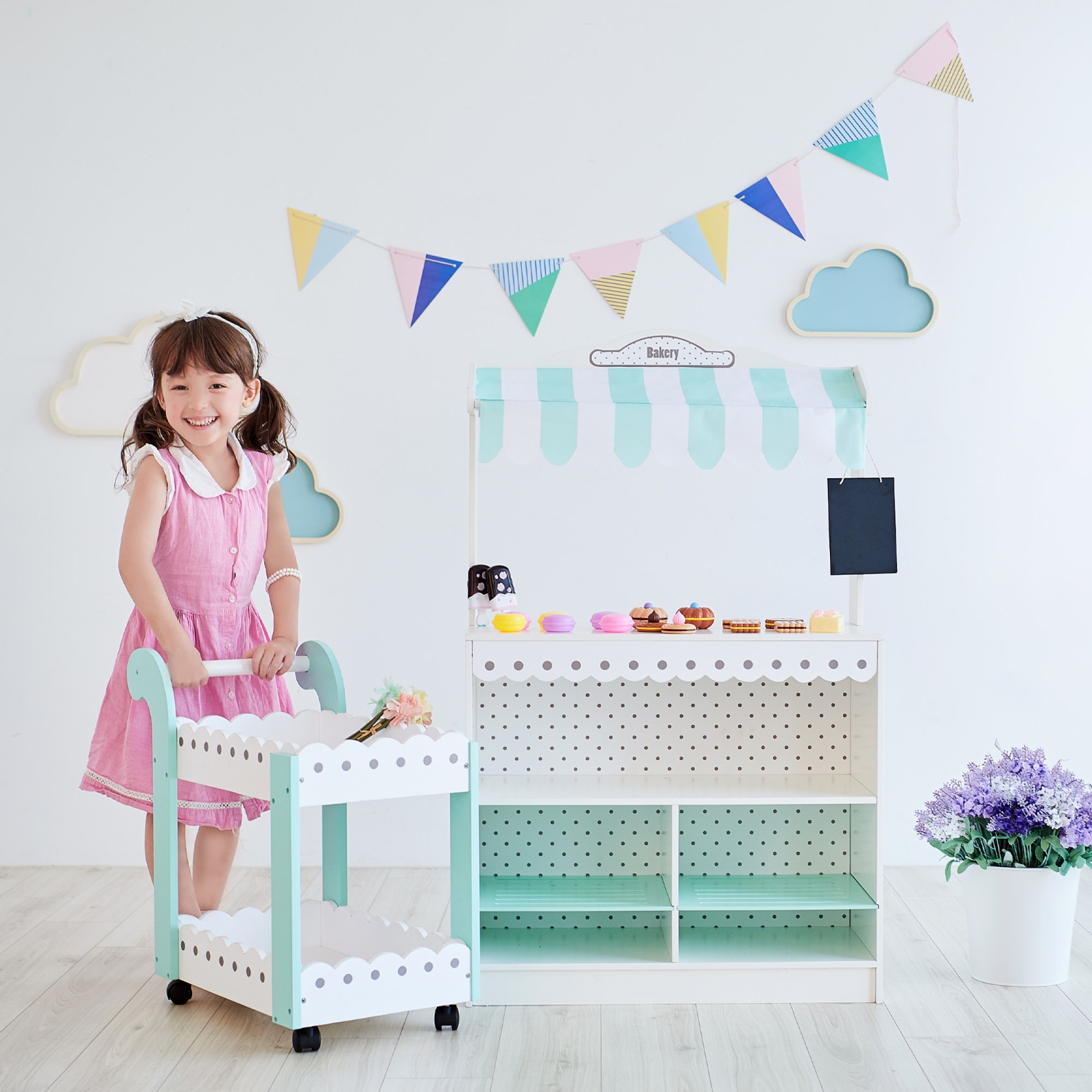 Teamson Kids My Dream Bakery Shop Dessert Stand Playset Roleplay White Mint