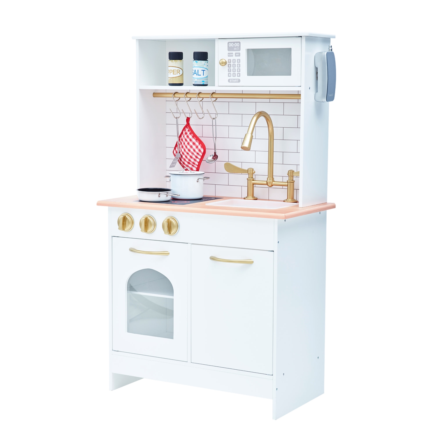 Teamson Kids Play Kitchen Little Chef Boston Classic Kids Kitchen Playset White Natural