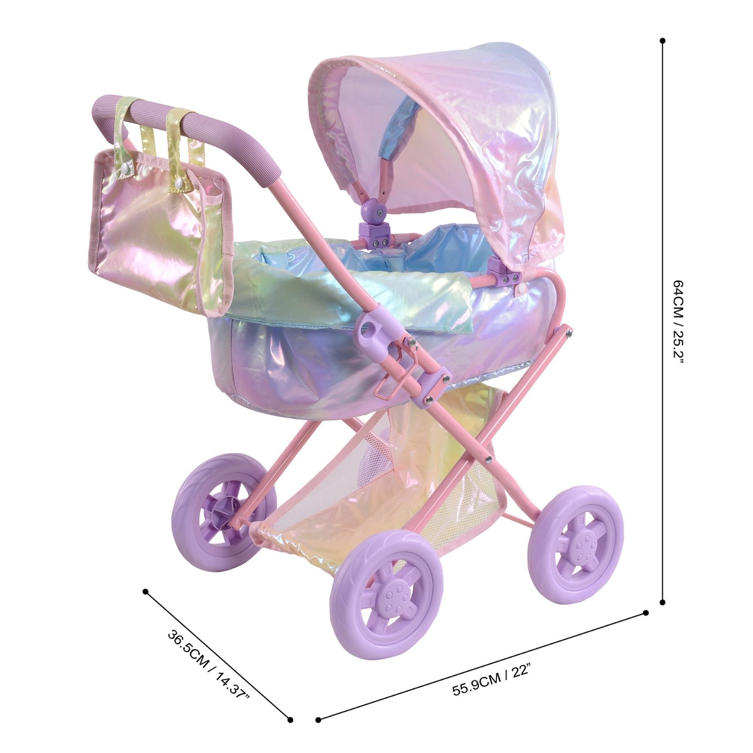 Teamson Kids Pushchair For 16" Dolls Buggy Stroller Foldable Pram Iridescent Color