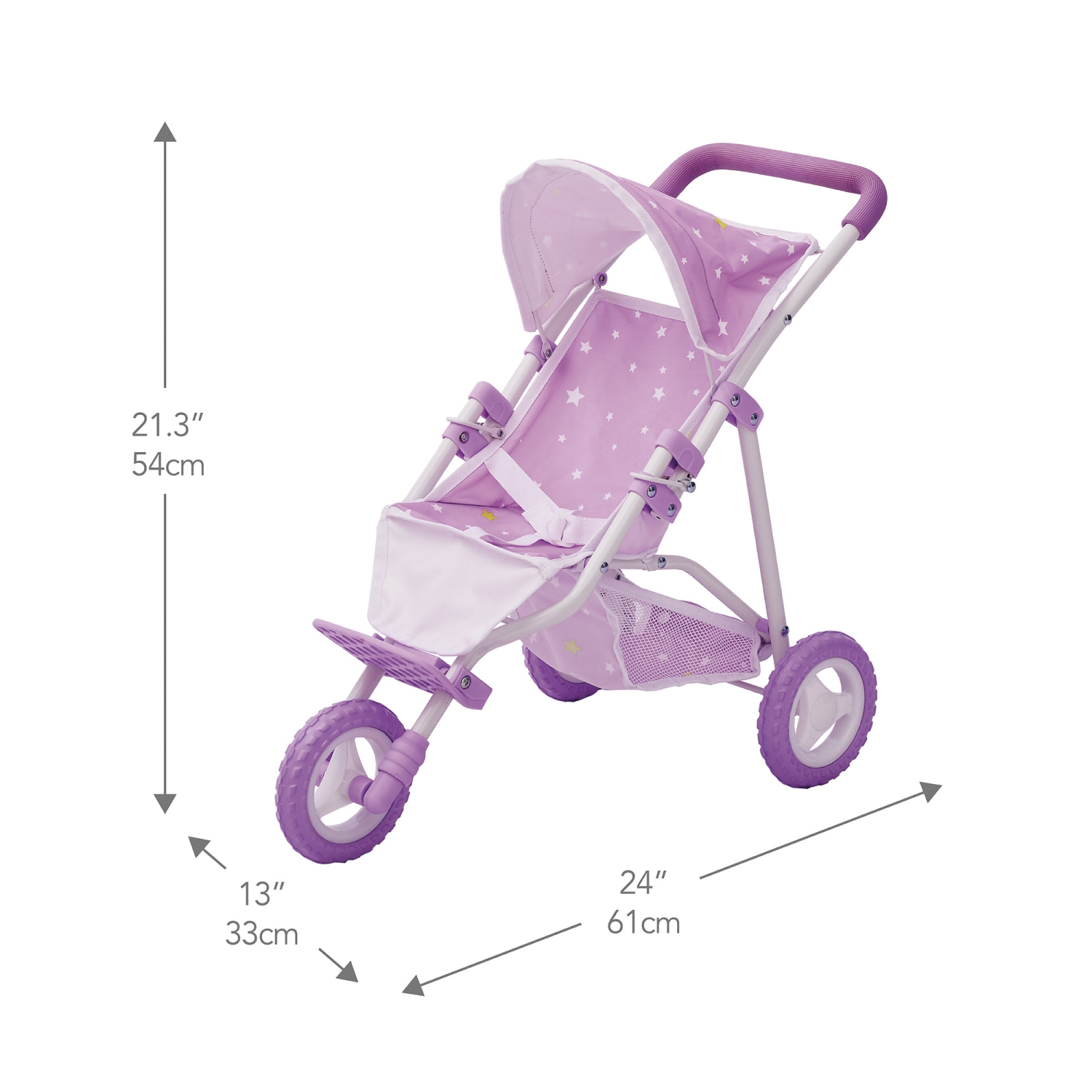 Teamson Home 16" Doll Baby Stroller Pushchair Buggy Pram Foldable 3 Wheeler Star Design Pink