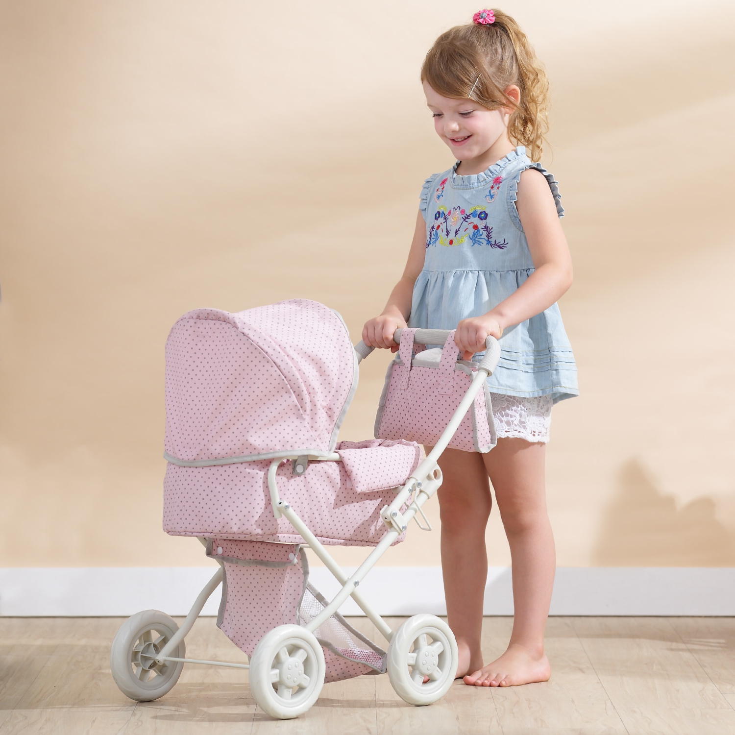 Ensemble de jeu rose à 4 roues et poussette pliable de 16 po pour bébé de Teamson Kids