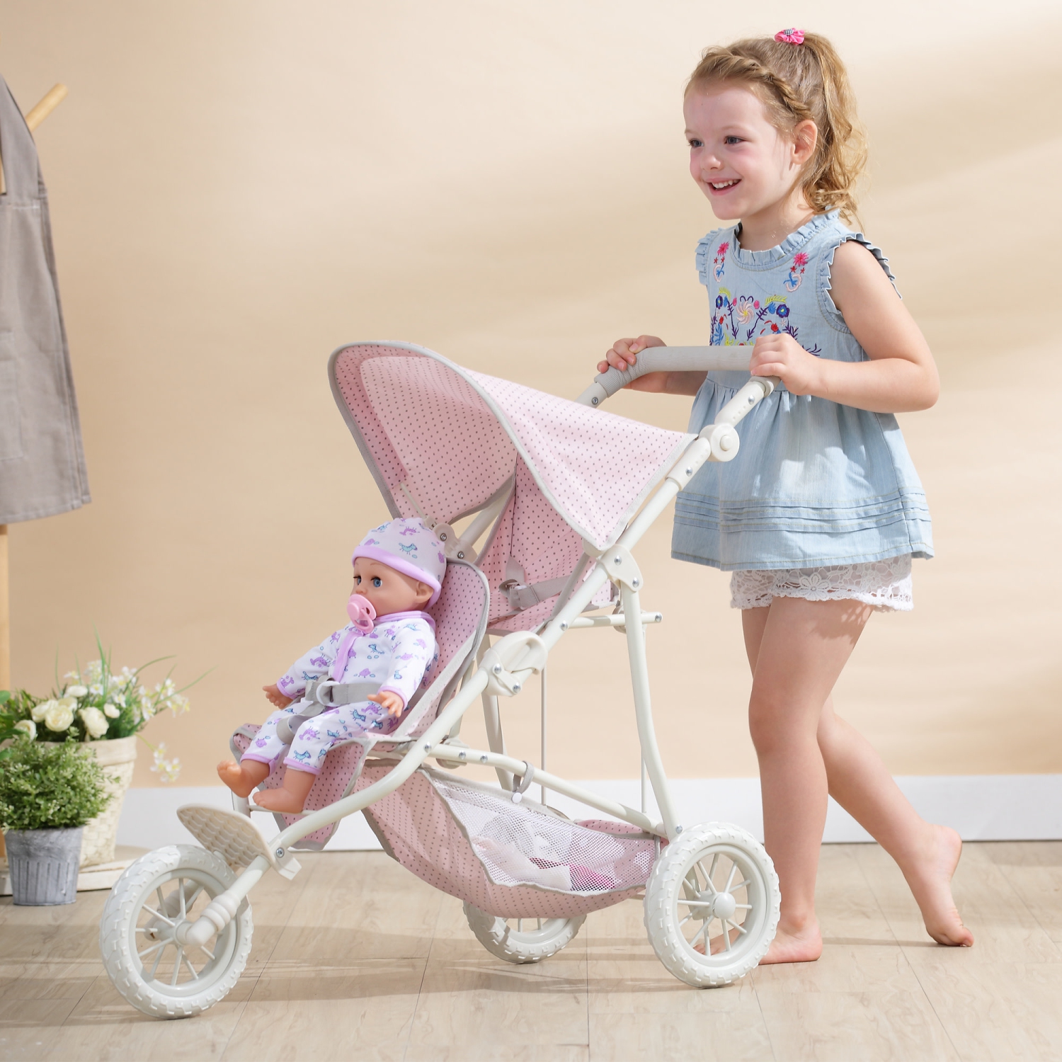 Poussette pour poupée Twin 16&nbsp;po Buggy poussette poussette poussette double bébé 3 roulettes pour bébé de Teamson Kids - Rose