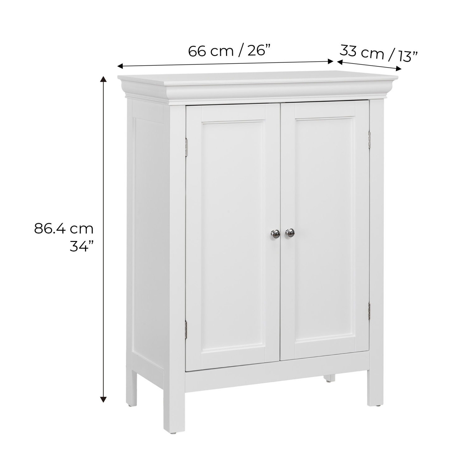 Teamson Home Bathroom Cabinet Floor Standing 2 Contemporary Design Doors Shelves White