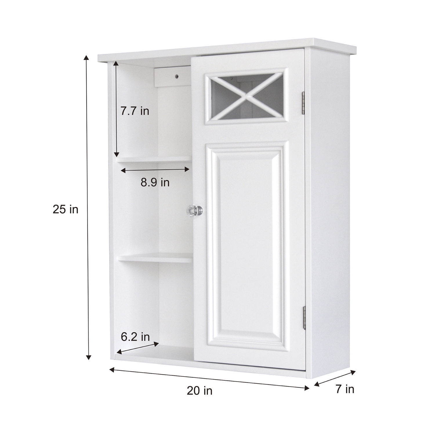 Teamson Home Bathroom Wall Cabinet Wooden Cross Molding 1 Door And Shelves White