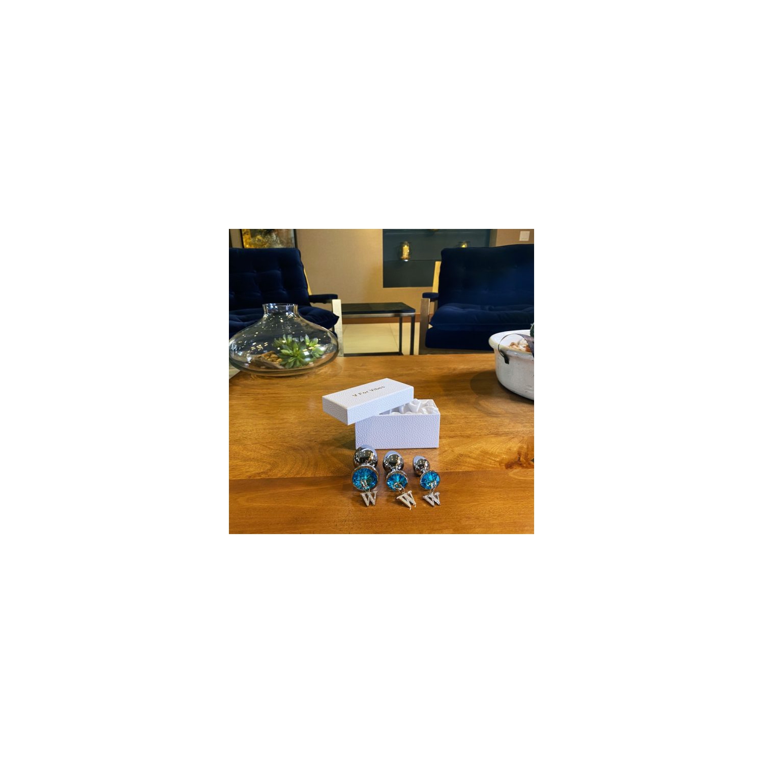 V pour Vibes 3 pièces luxe Gem Anal Plug & AnalTraining Kit Opis - Argent & Bleu