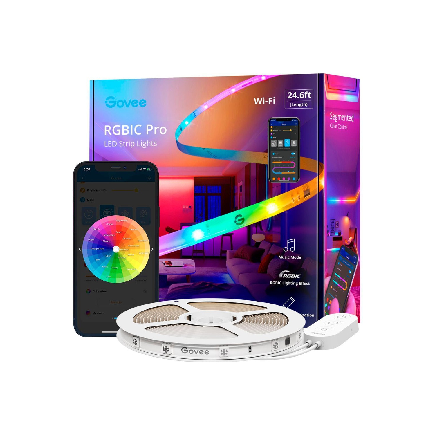 Bande lumineuse DEL Wi-Fi 24,6&nbsp;pi de Govee contrôlée par application