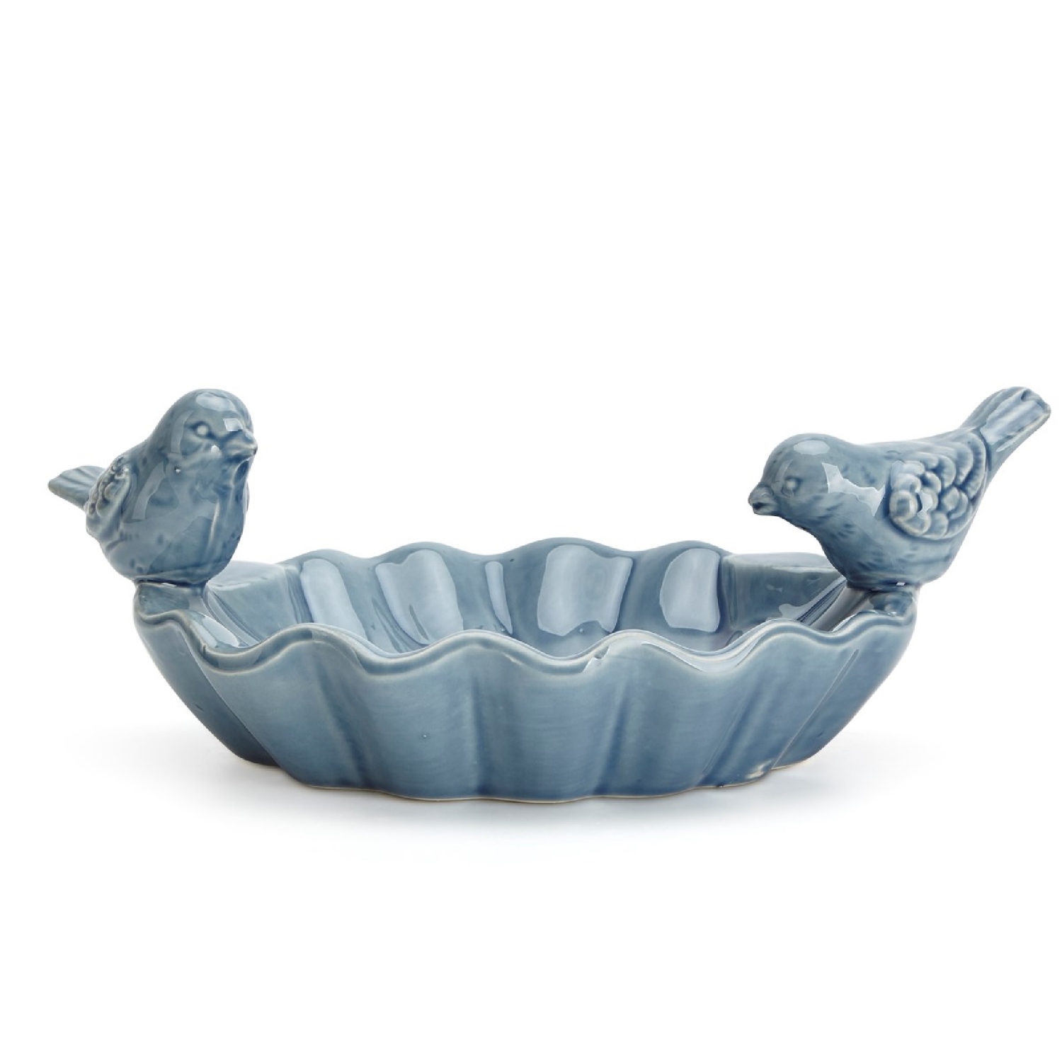 Ensemble de 4 bols bleus et bruns avec oiseaux chanteurs perchés sur le bord de 10 po