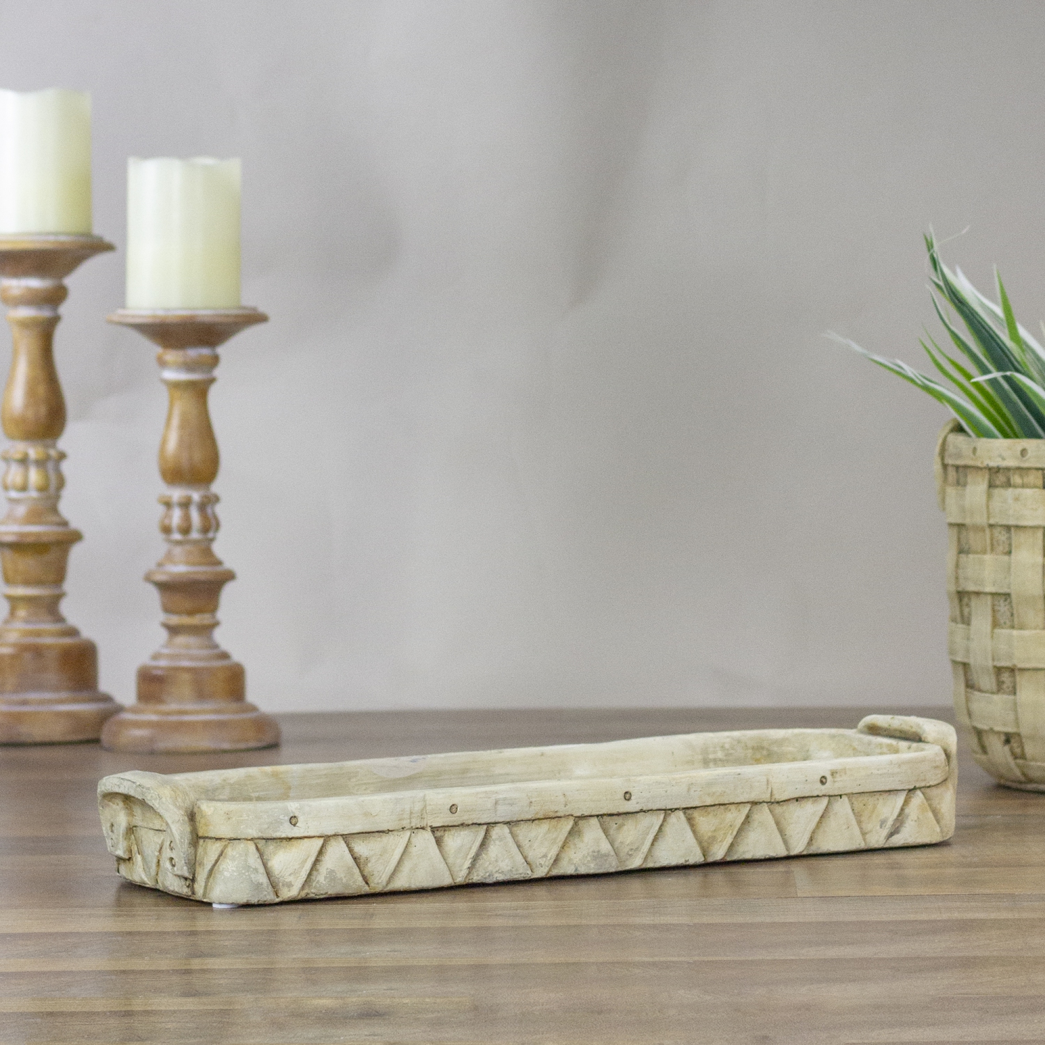 20" Beige Geometric Patterned Decorative Tray