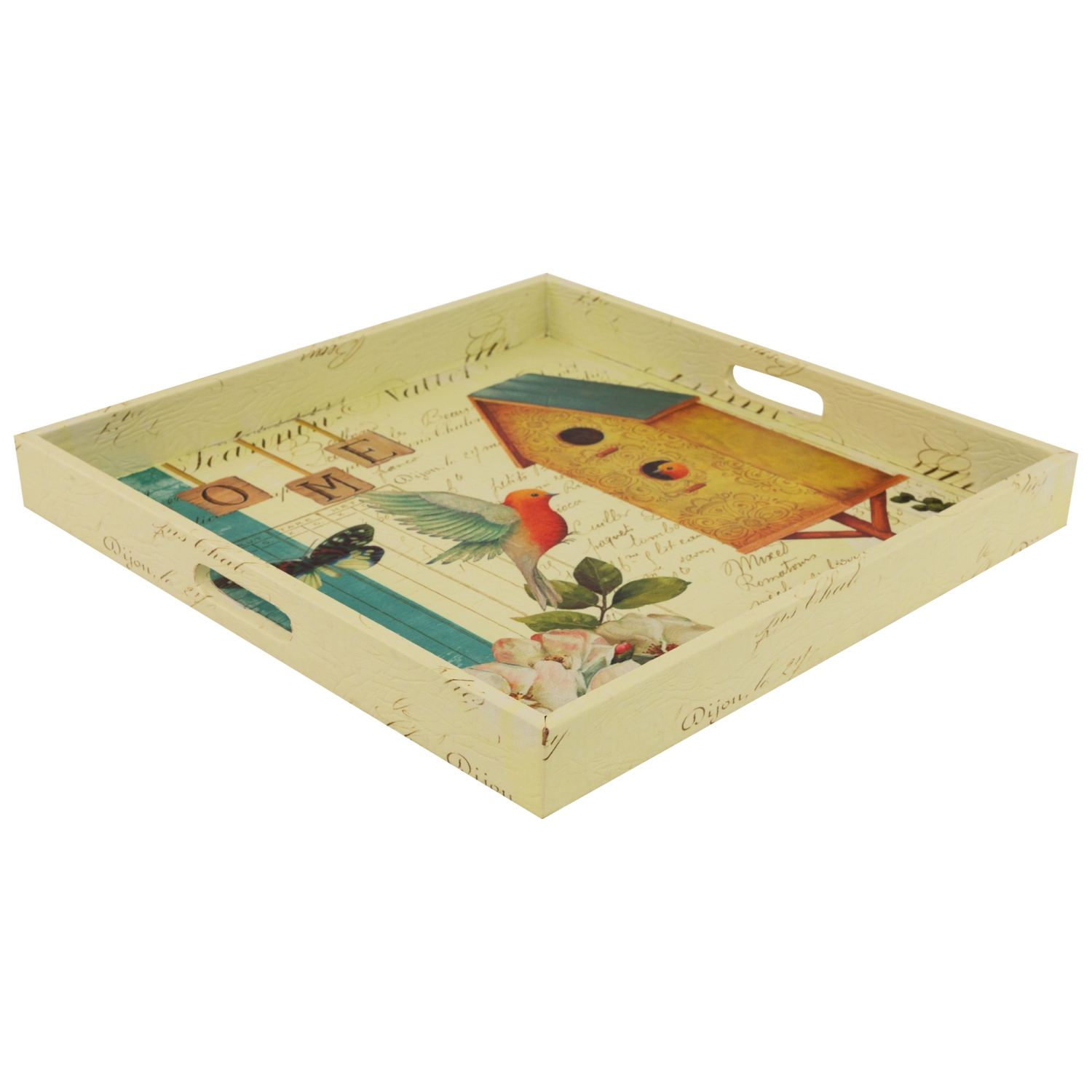 Ensemble de 3 plateaux de service carrés pour nichoir dans le jardin, jaune et blanc, 16 po