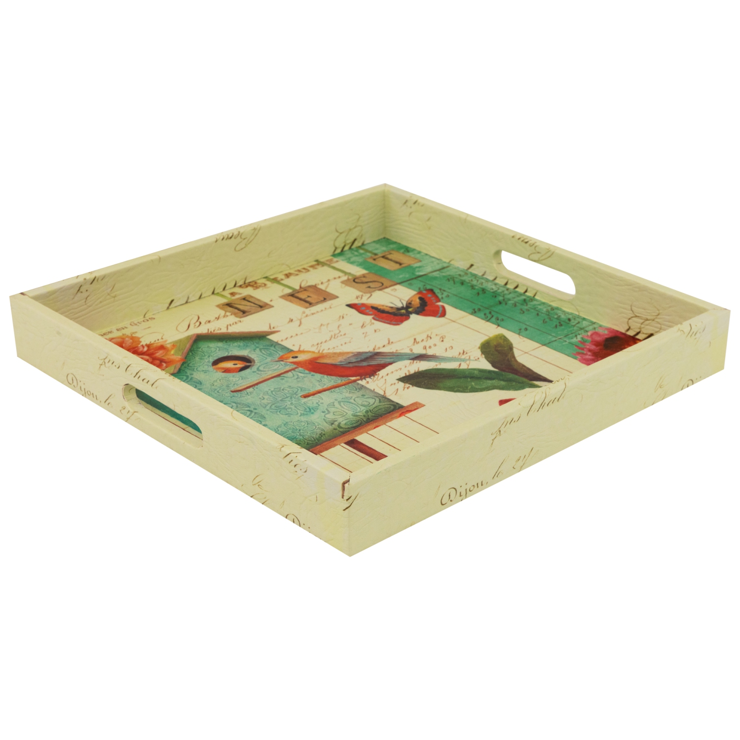 Ensemble de 3 plateaux de service carrés pour nichoir dans le jardin, jaune et blanc, 16 po