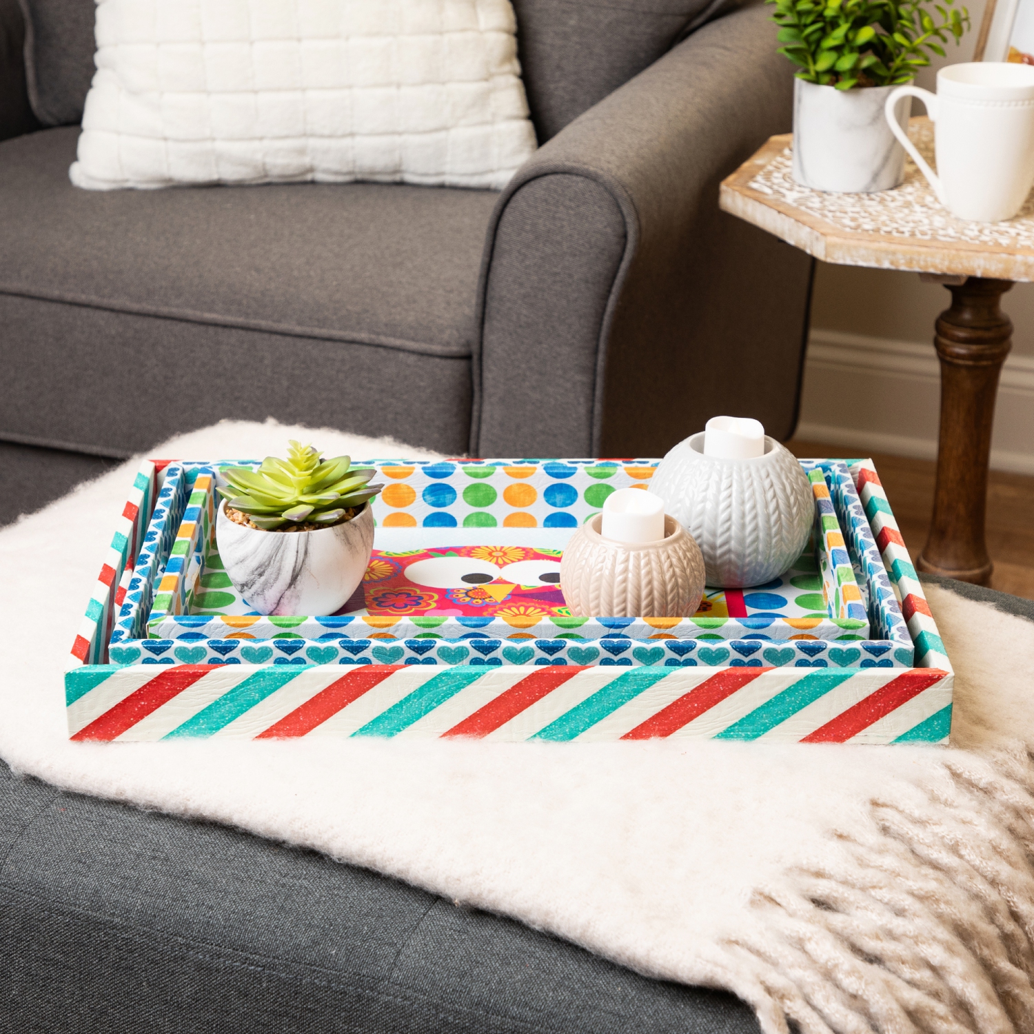 Vintage Style Owl Rectangular Serving Trays - 19" - Set of 3