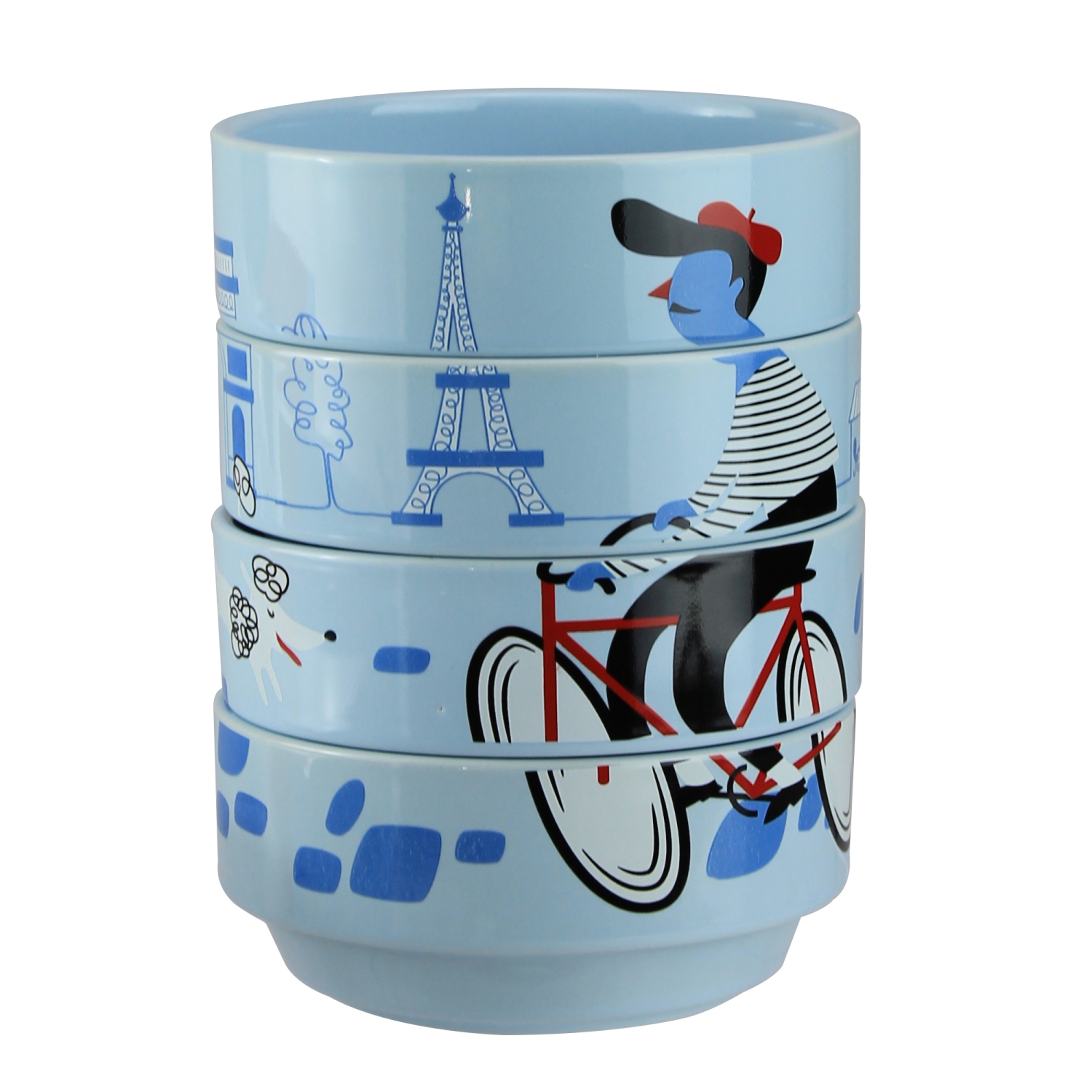 Ensemble de 4 bols décoratifs à empiler français bleu pâle de 7 po