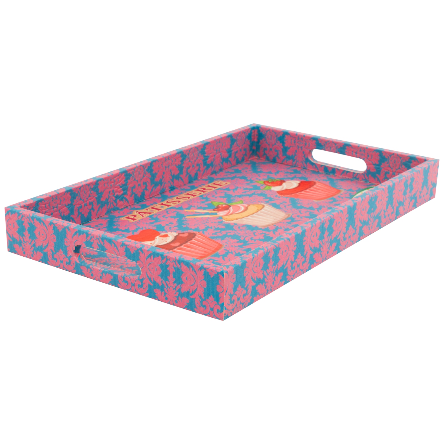 Ensemble de 3 plateaux de service rectangulaires « PÂTISSERIE » roses et bleus de 19 po