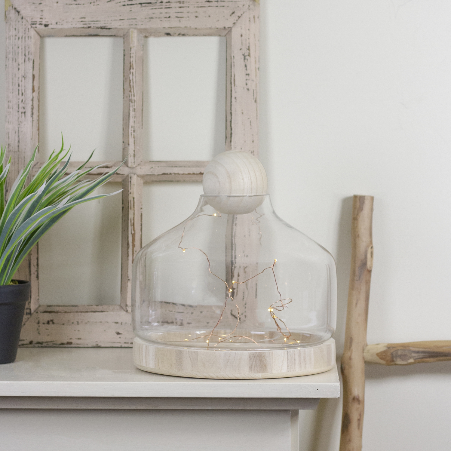 12.5" Clear Glass Hurricane with Wooden Lid and Base