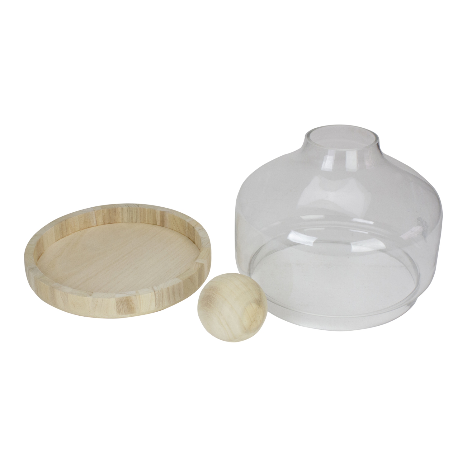 12.5" Clear Glass Hurricane with Wooden Lid and Base