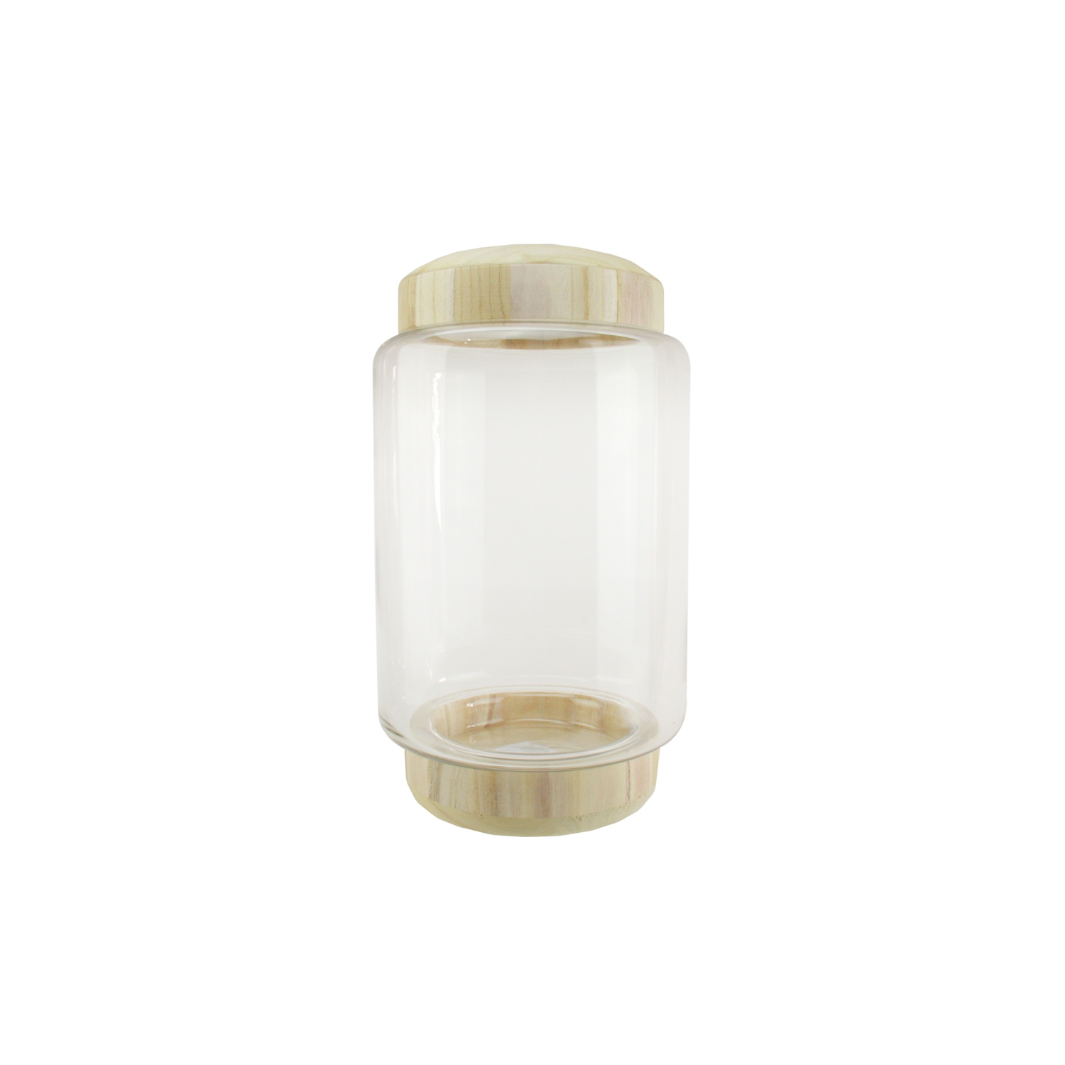 Contenant rond transparent et beige de 13,5 po avec base