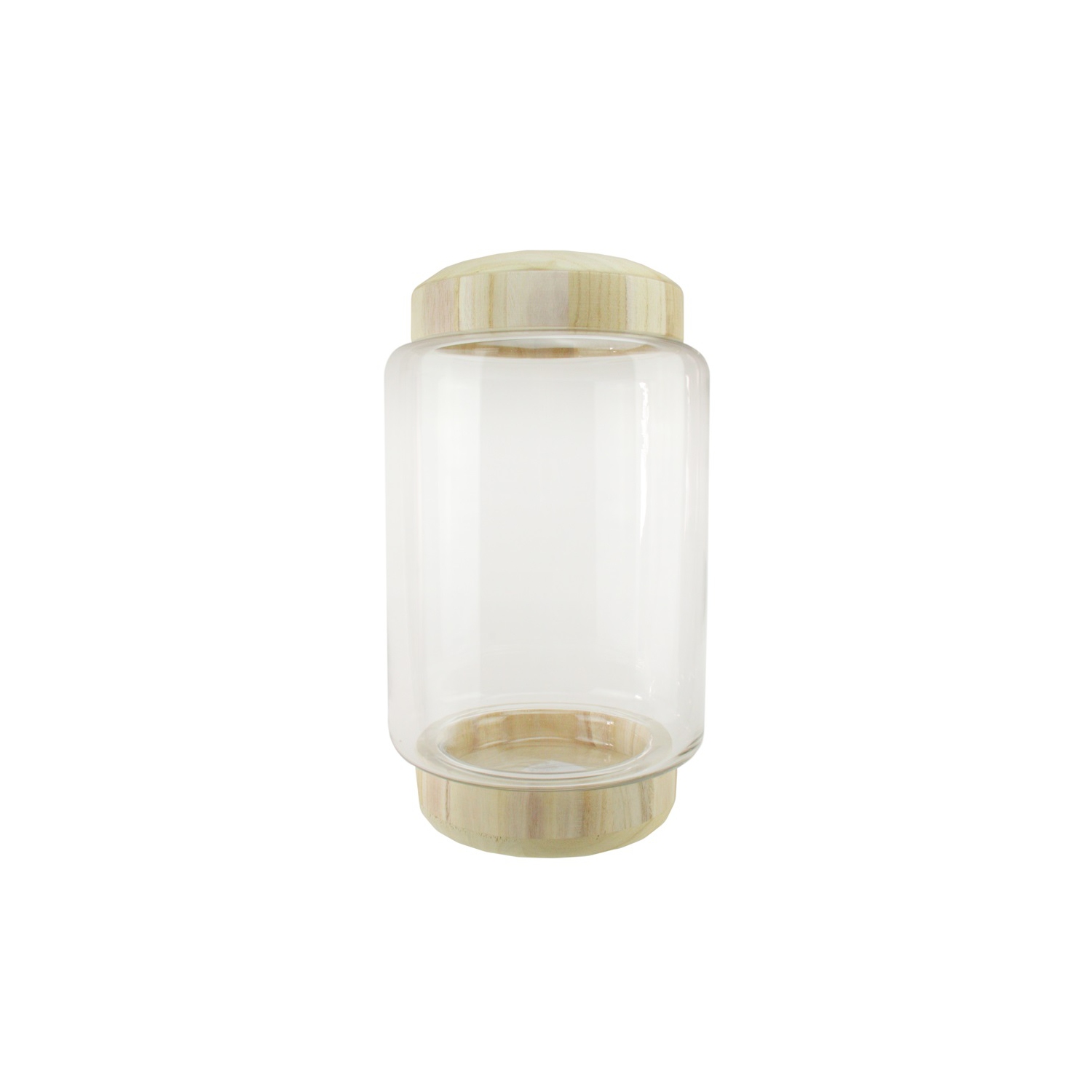 Contenant rond transparent et beige de 13,5 po avec base