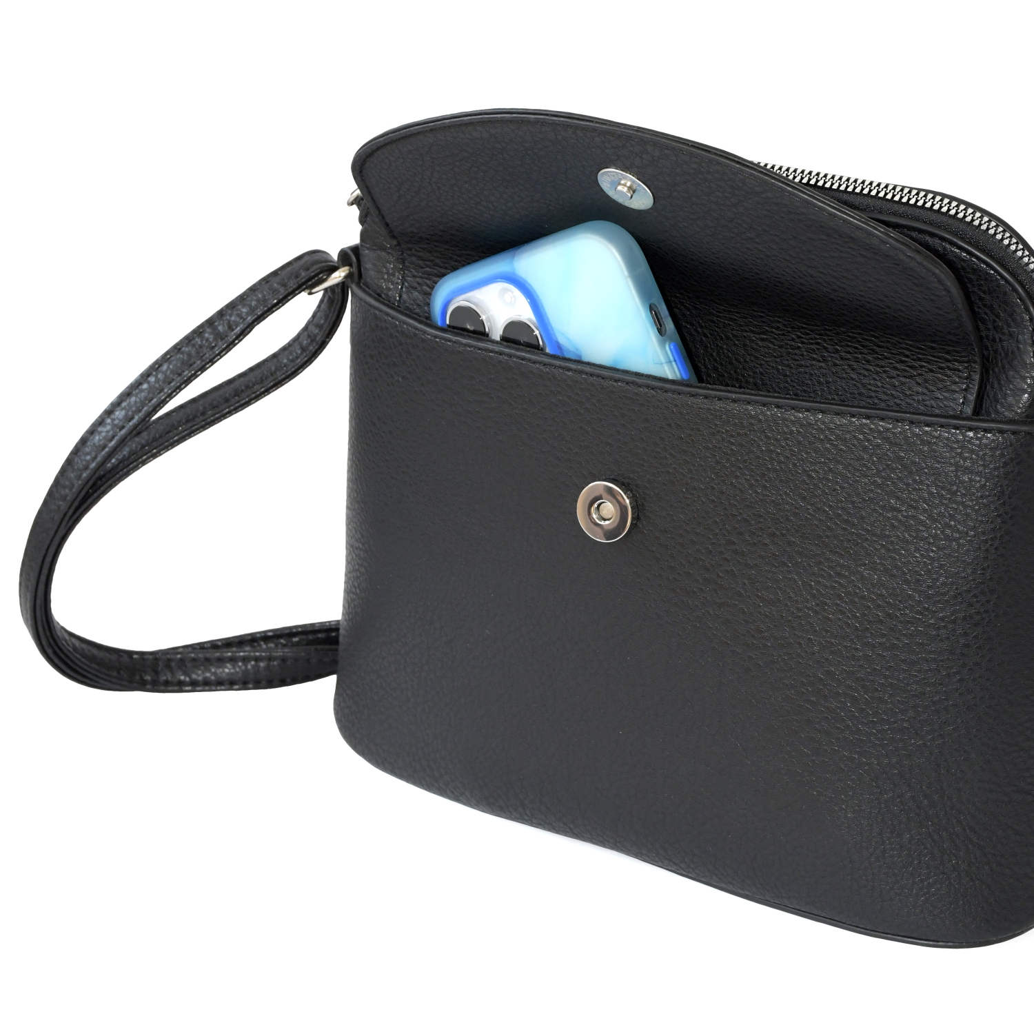 NICCI Crossbody Bag with Front Flap, Black