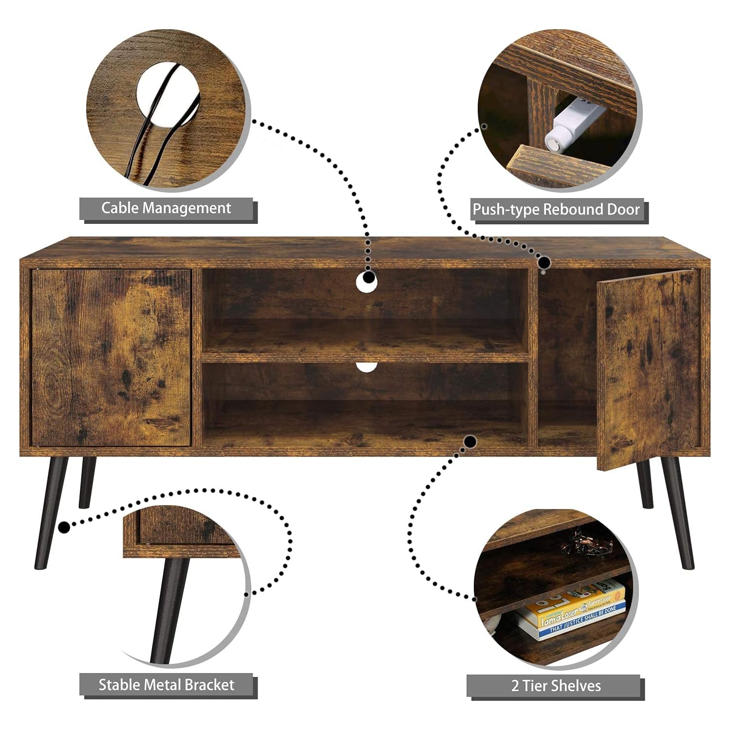 HOMEFORT Mid-Century TV Console Table,